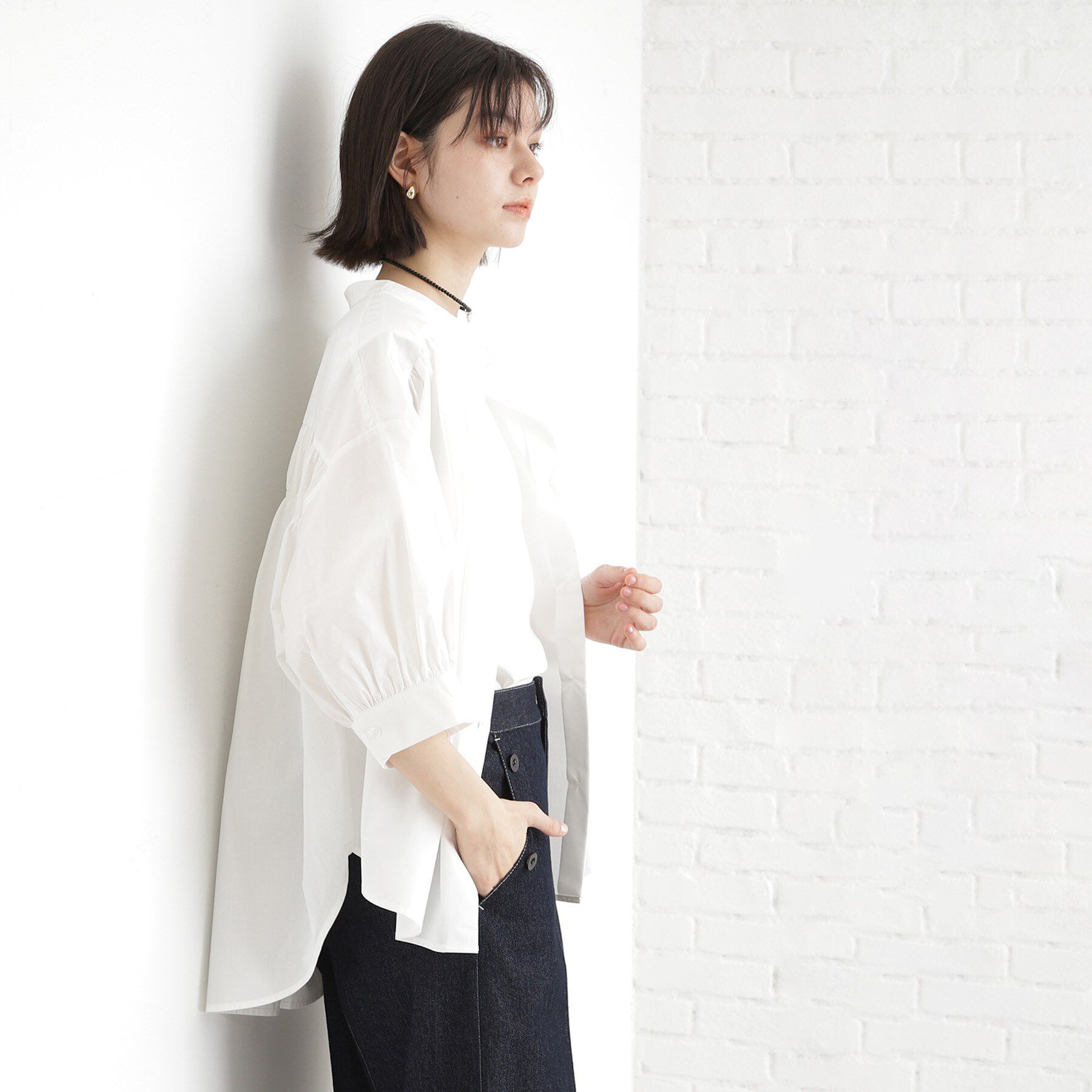 THE SHOP TK「【体型カバー】6分袖バックシャーリングシャツ/洗える」|シャツ・ブラウス|