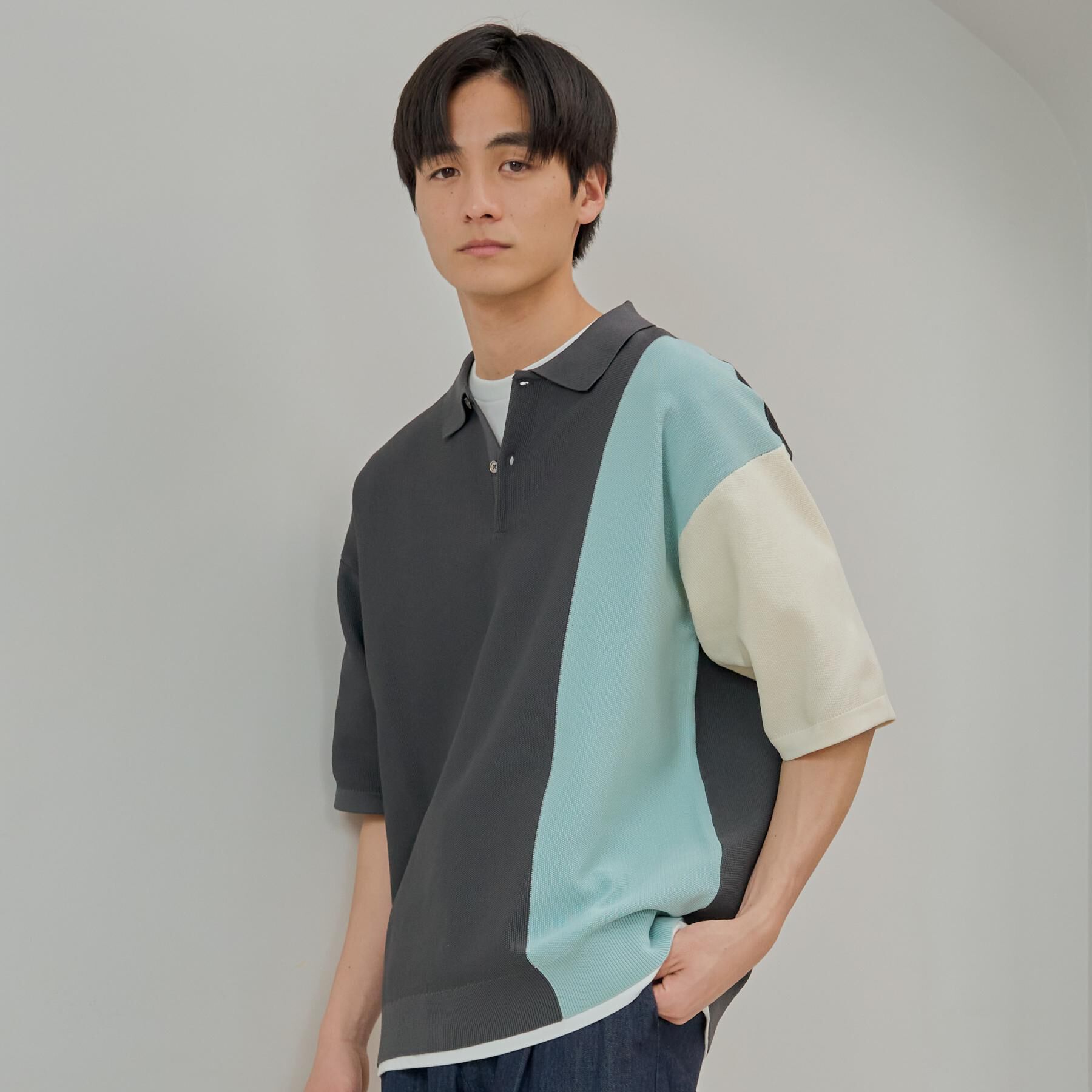 THE SHOP TK「パネルニットポロシャツ」|ポロシャツ|