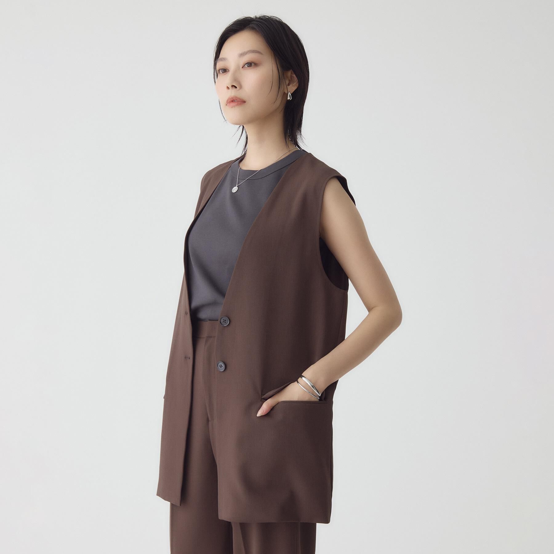 THE SHOP TK「ノーカラージレ【セットアップ可/洗濯機OK】」|ベスト・ジレ|