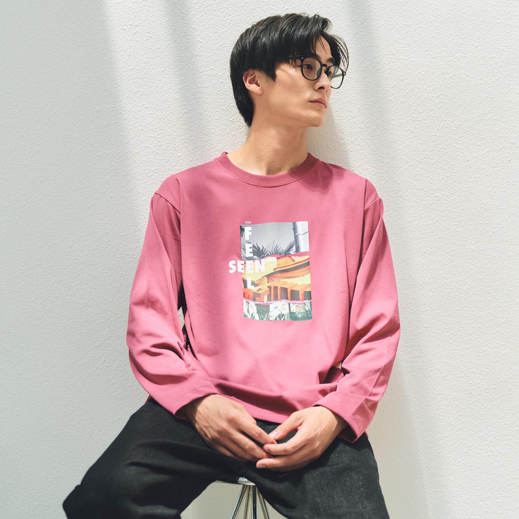 THE SHOP TK「フォトグラフプリント長袖Tシャツ【洗濯機OK】」|Tシャツ・カットソー|