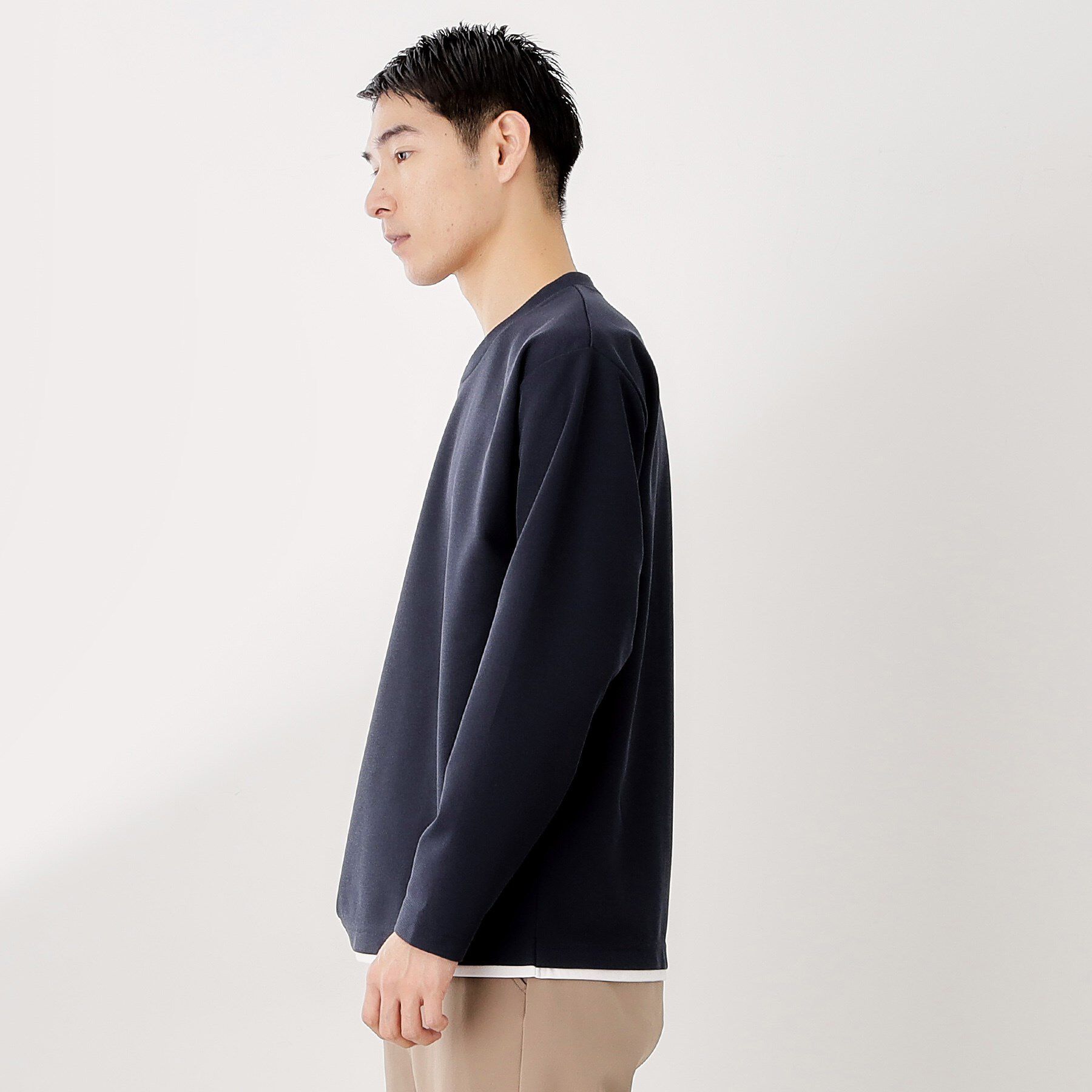 THE SHOP TK「【一枚でコーディネートが完成！】レイヤード風クルーネック長袖Tシャツ　洗濯機OK」|Tシャツ・カットソー|