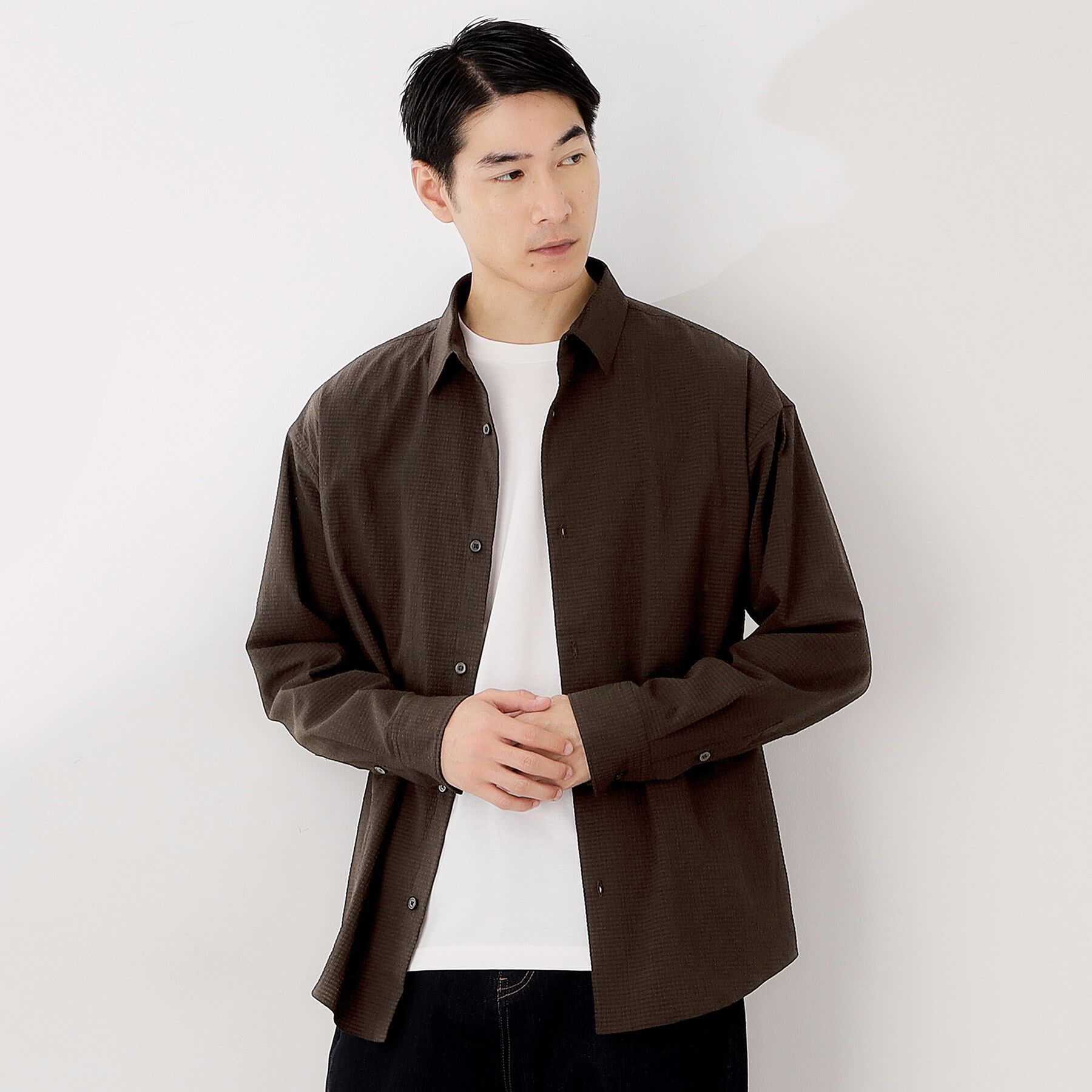 THE SHOP TK「シアサッカー長袖シャツ　【軽量/吸水速乾／イージーケア／洗濯機OK】」|シャツ・ブラウス|