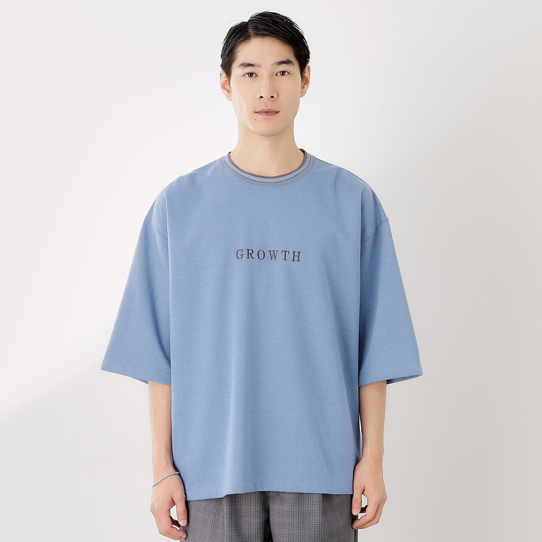 THE SHOP TK「配色刺繍6分袖Tシャツ 【ビッグシルエット／洗濯機OK】」|Tシャツ・カットソー|