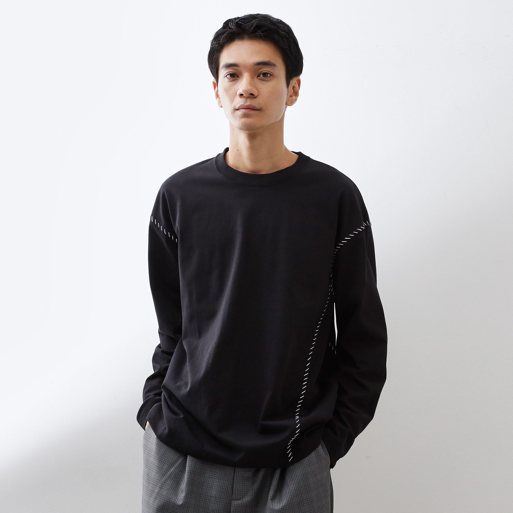 THE SHOP TK「ハンドステッチ長袖Tシャツ 【洗濯機OK】」|Tシャツ・カットソー|ブラック(019)