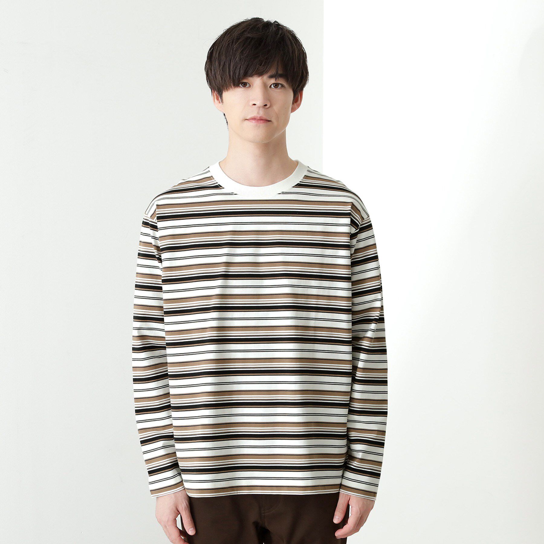 THE SHOP TK「ランダムボーダー長袖タフTシャツ 【洗濯機OK】」|Tシャツ・カットソー|