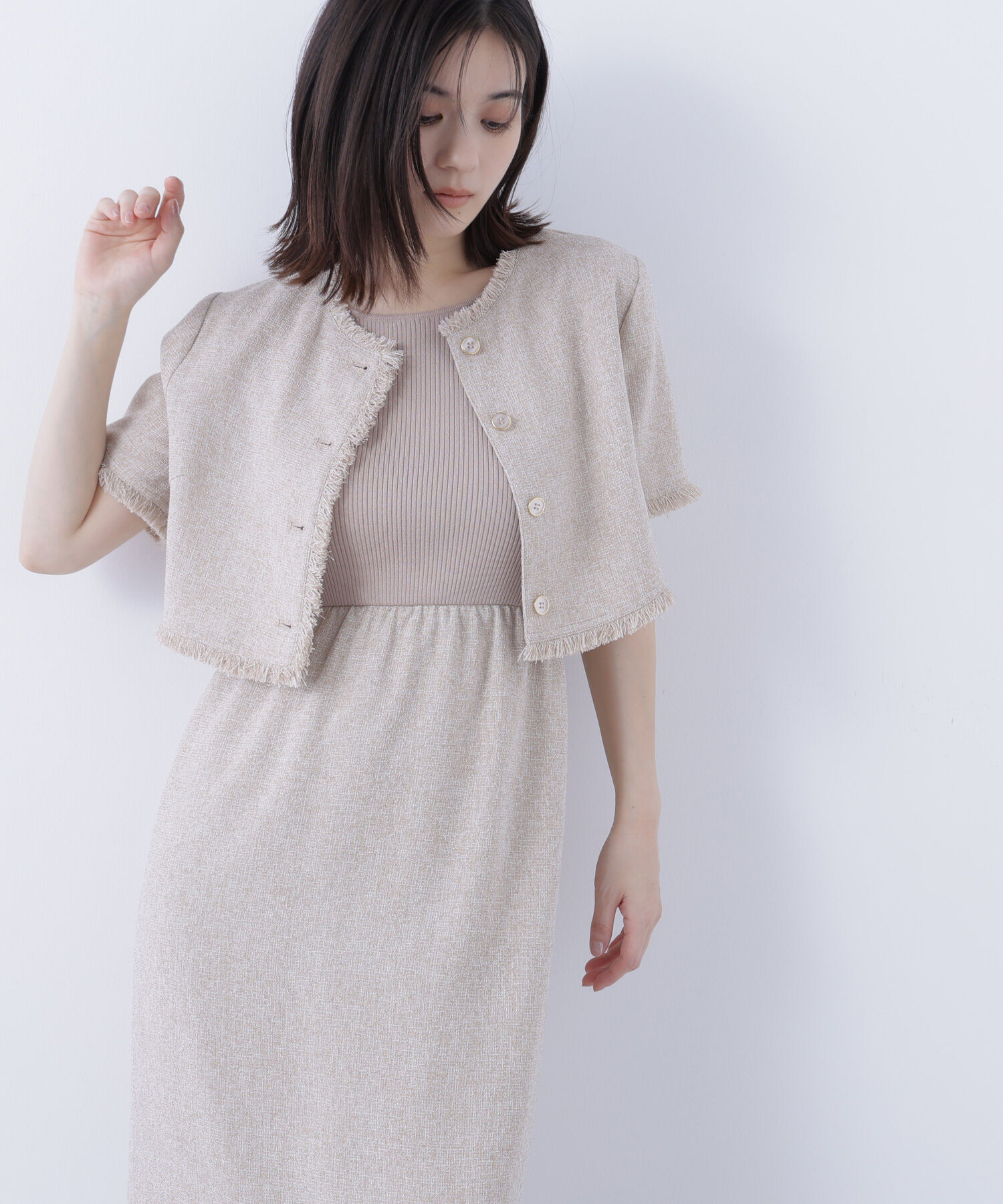 「ツイードジャケット＆ナローワンピース」|ワンピース|