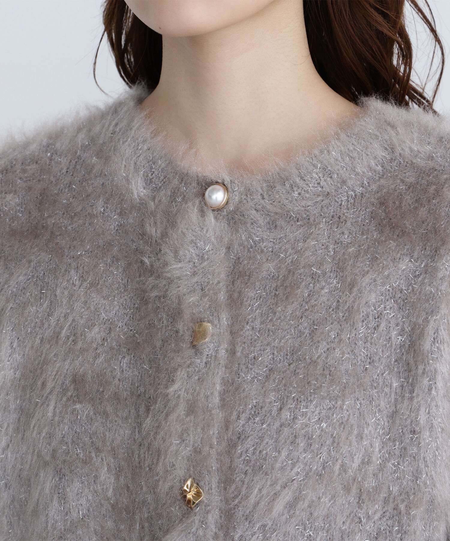  「デザインボタンラメシャギーカーディガン」|ニット・セーター|