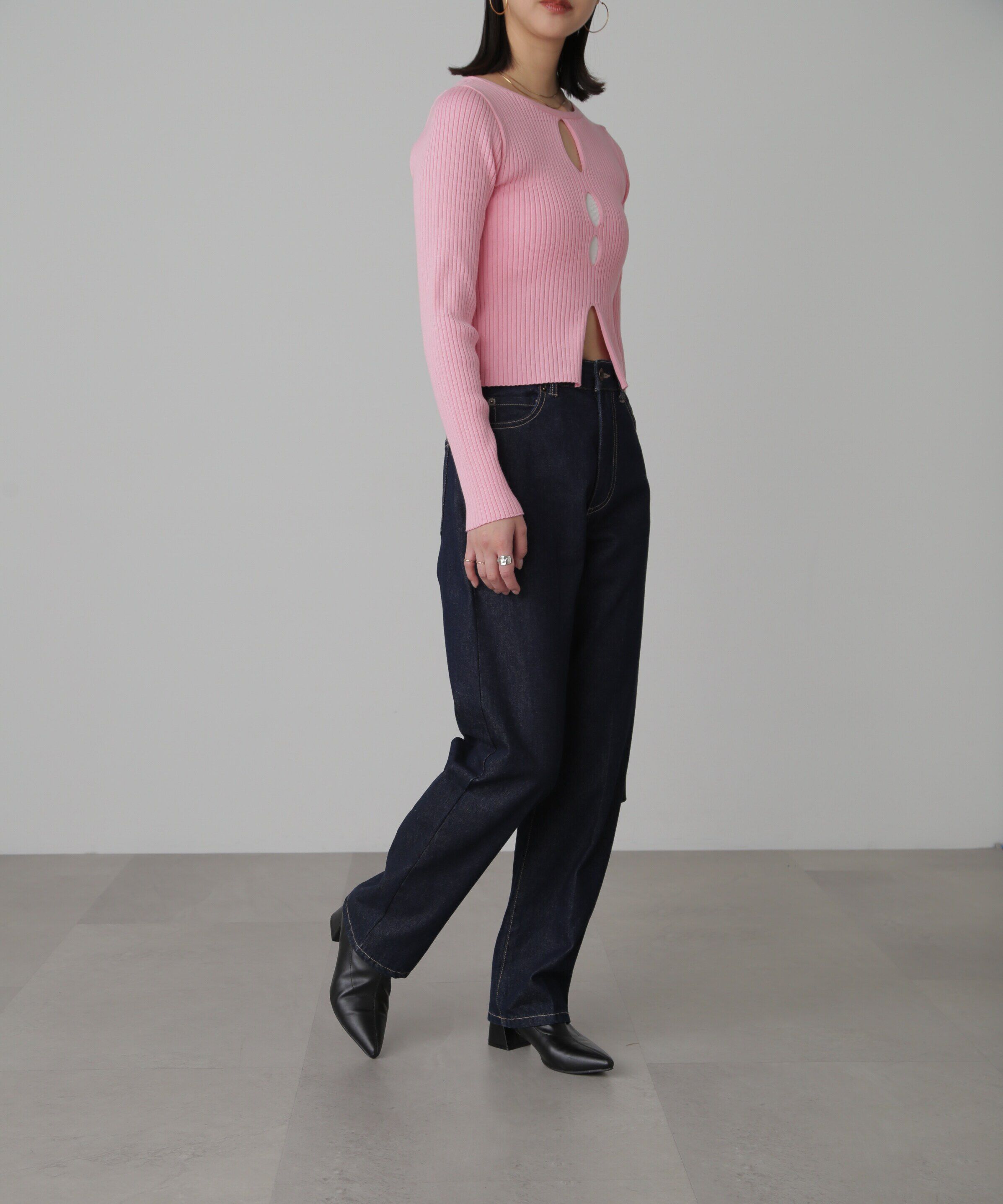  「前後2Wayスリットカットアウトリブニット」|ニット・セーター|