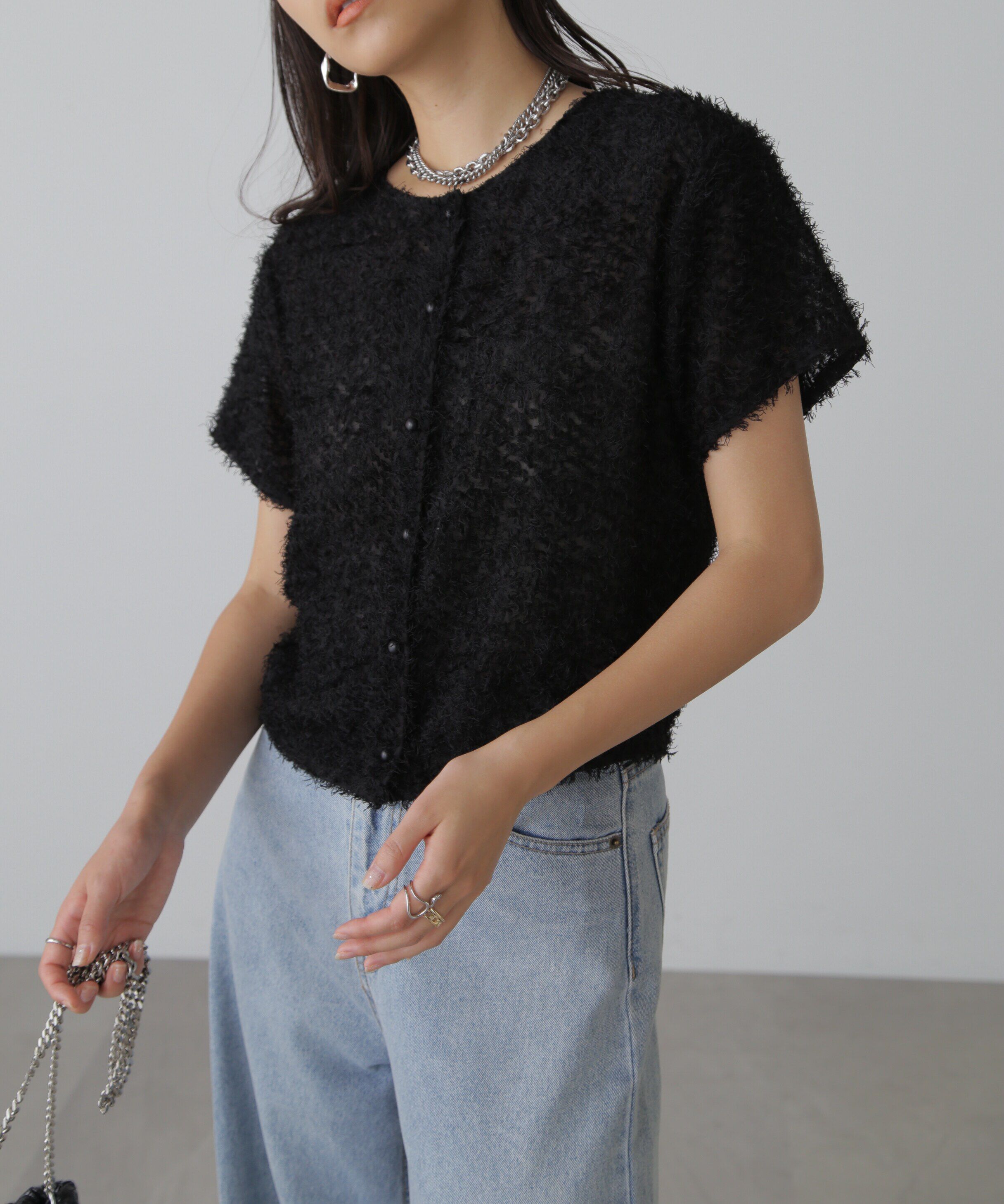  「フロントボタンカットジャガードブラウス」|シャツ・ブラウス|