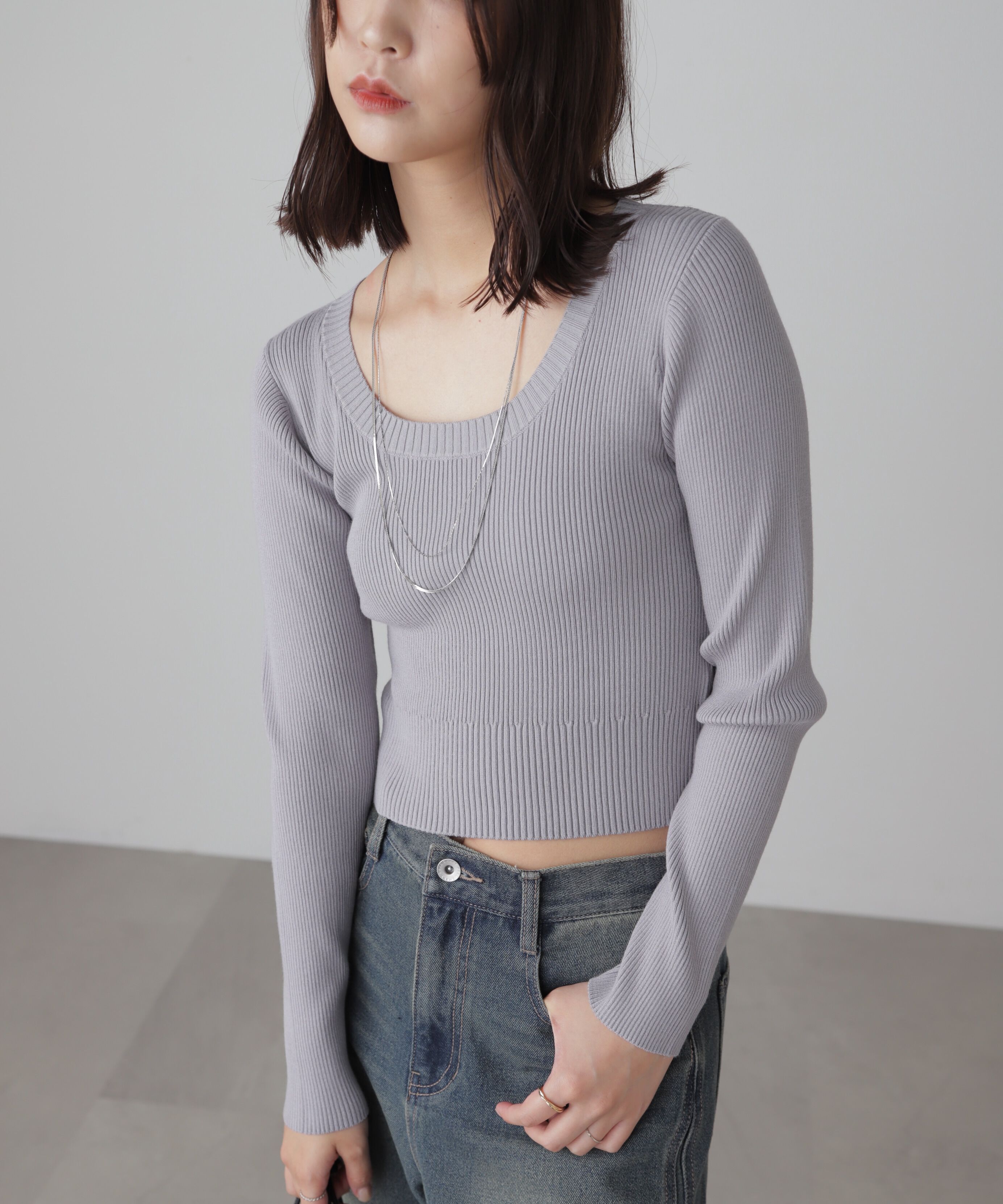  「〈洗える〉マシンウォッシャブルUネックニット」|ニット・セーター|