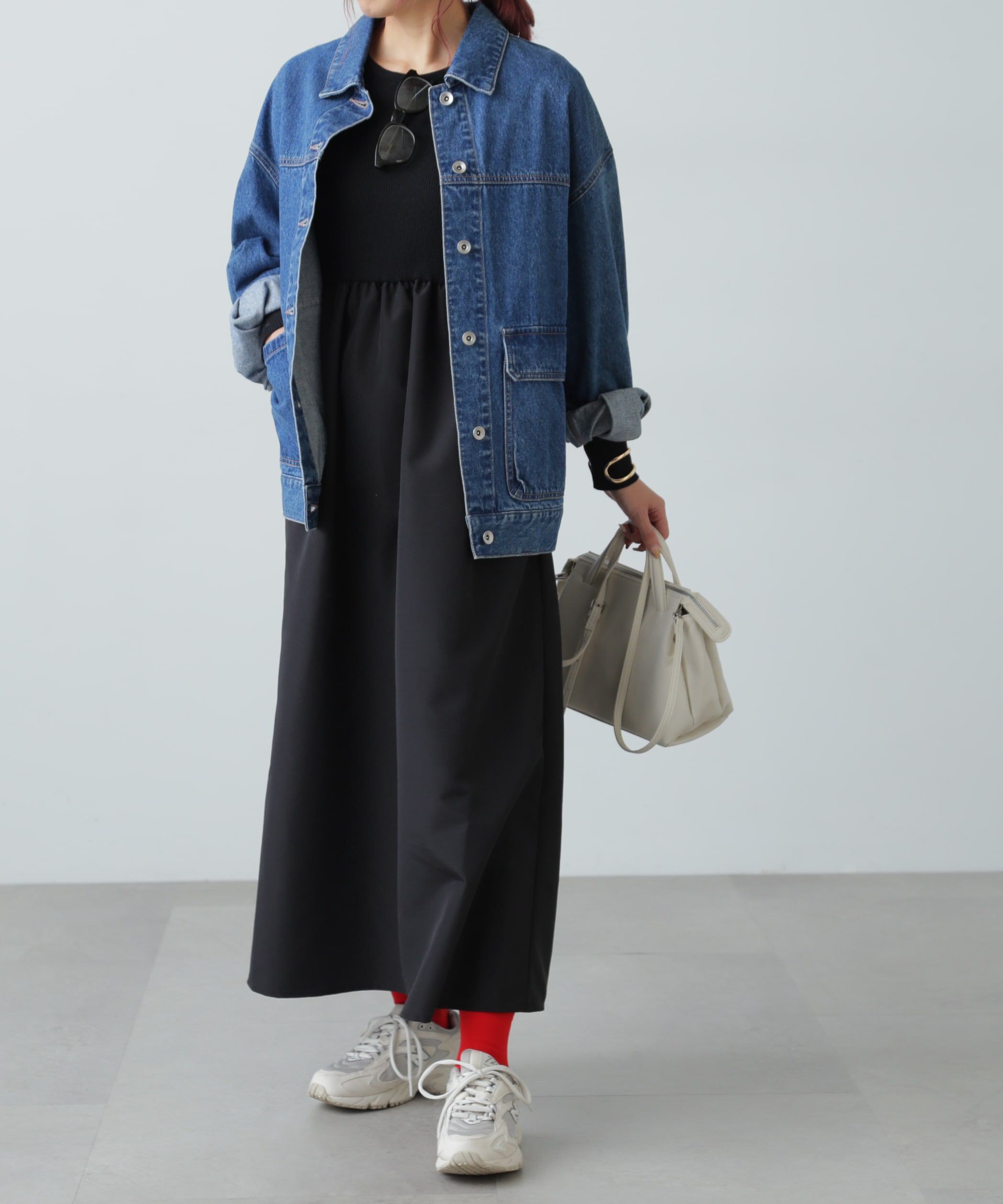  「布帛ドッキングクルーネックワンピース」|ワンピース|