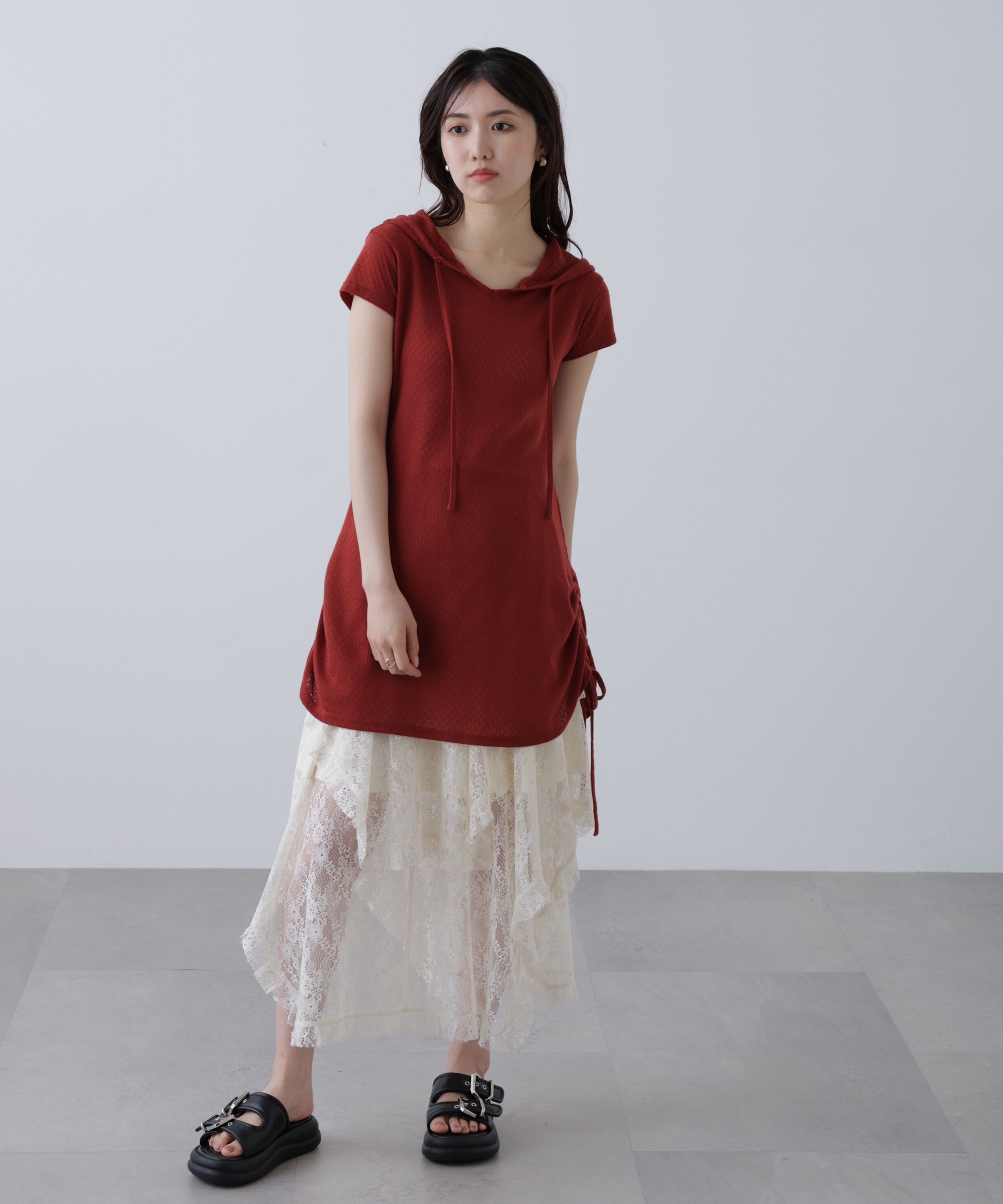  「サイドシャーリングフーディーミニワンピース」|ワンピース|