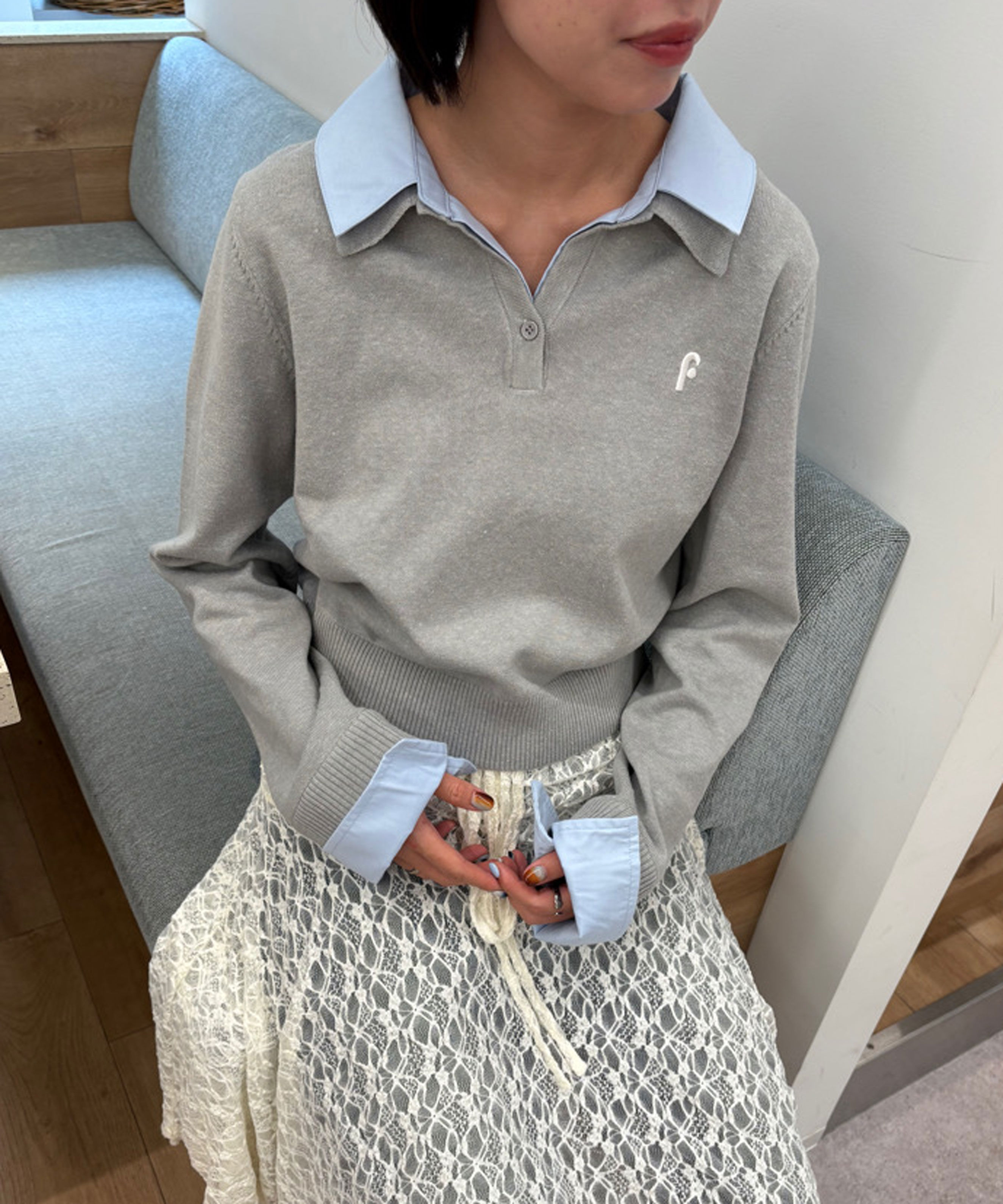  「衿付きレイヤード風ポロニット」|ニット・セーター|