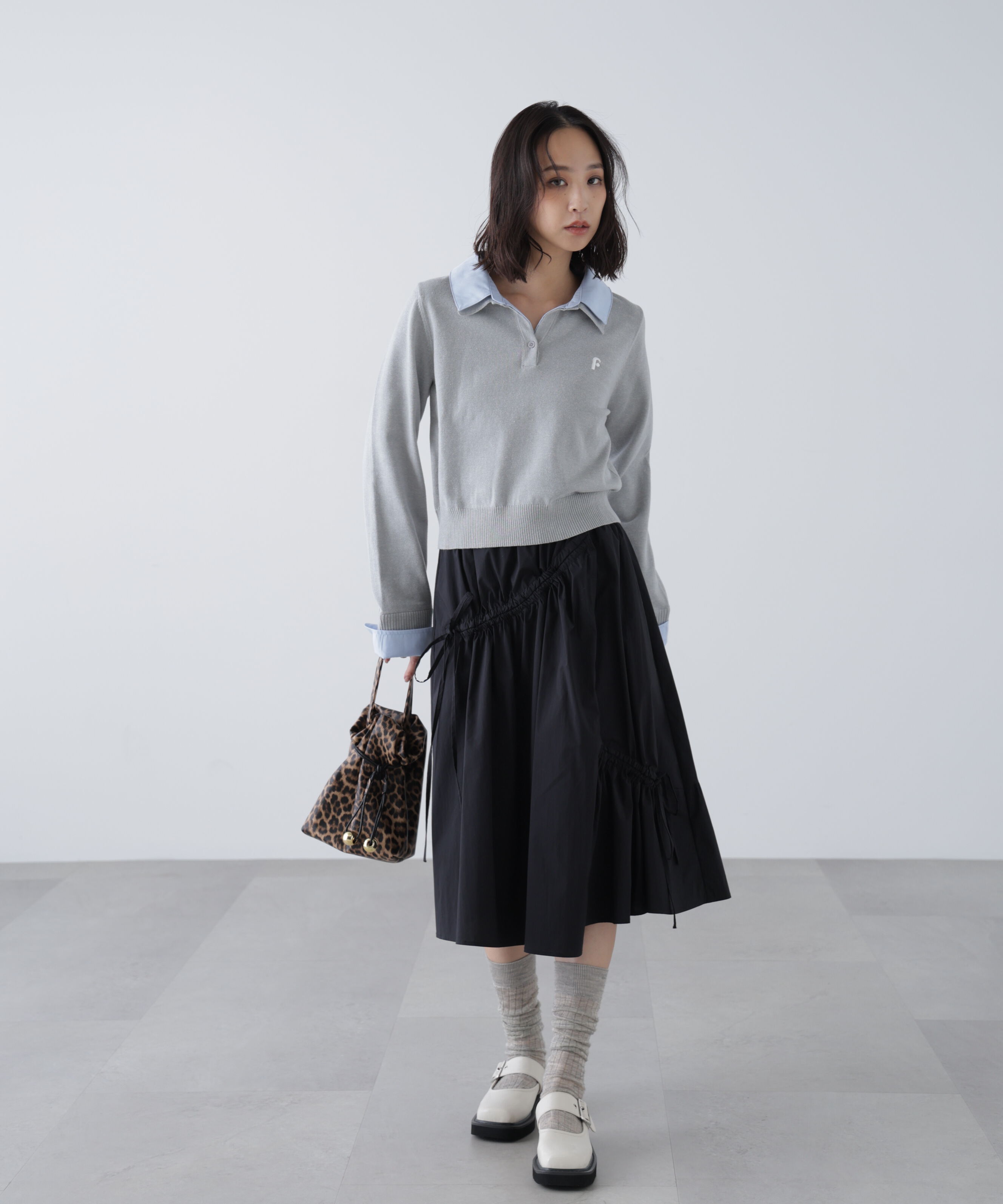  「衿付きレイヤード風ポロニット」|ニット・セーター|