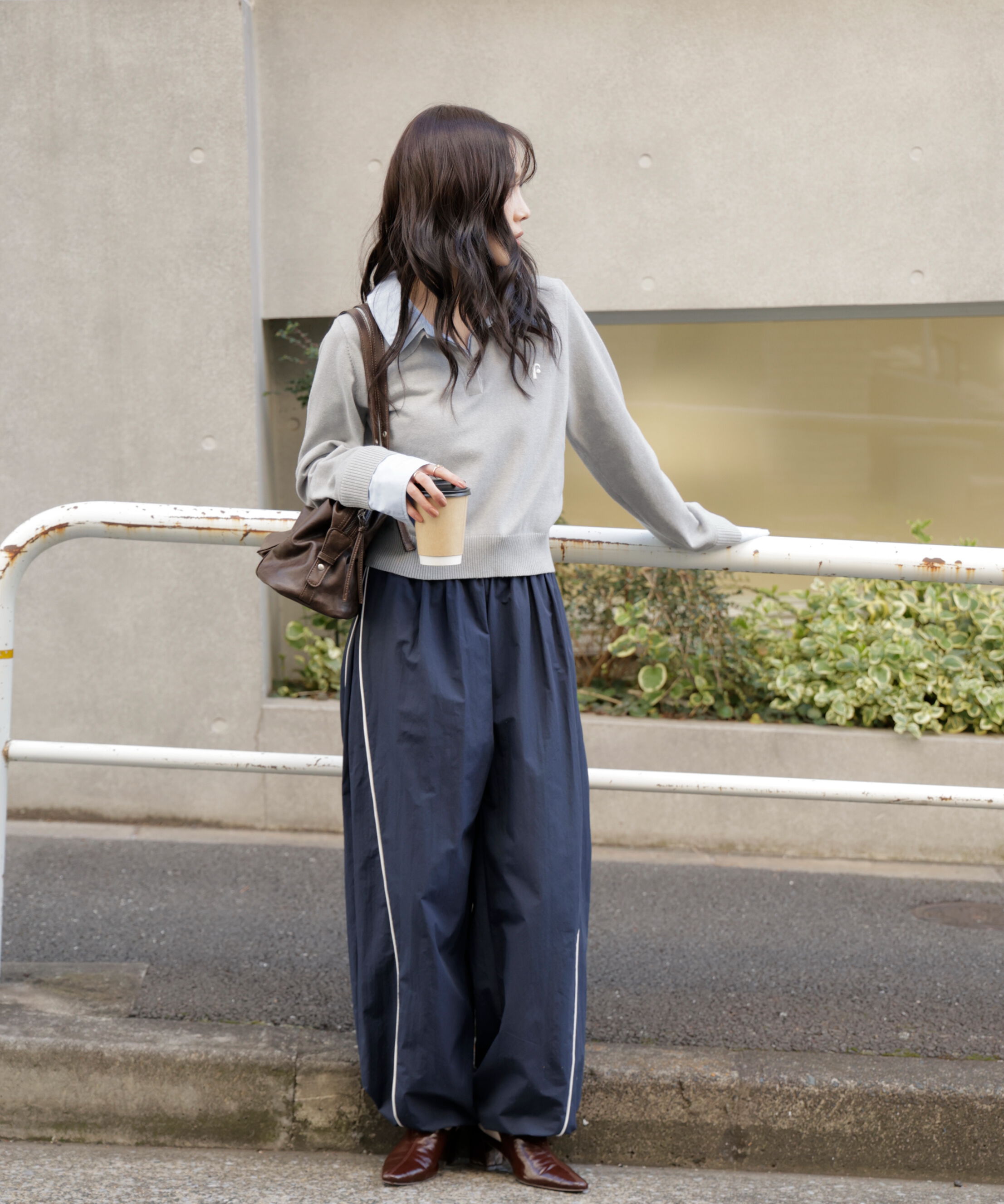  「衿付きレイヤード風ポロニット」|ニット・セーター|