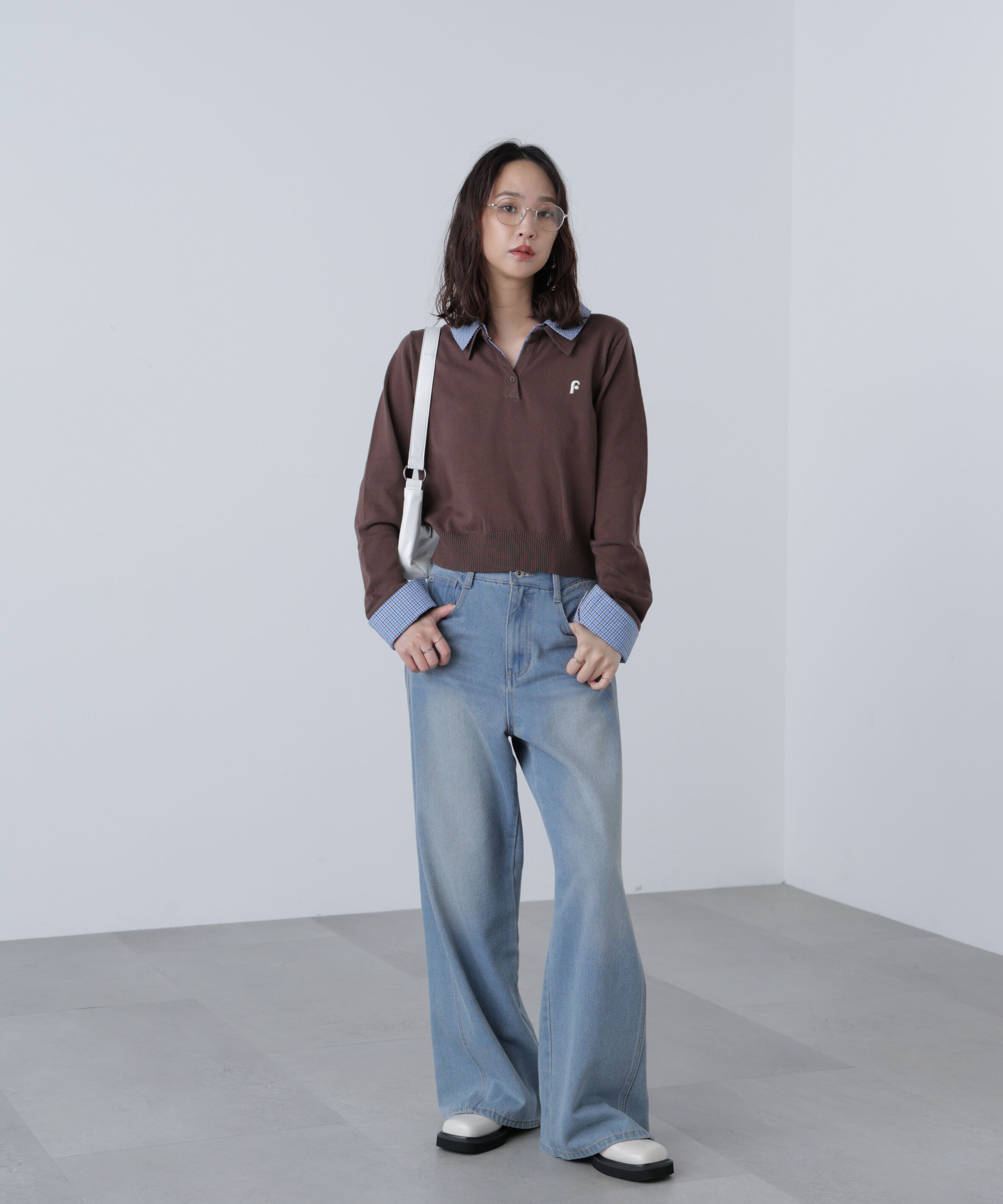  「衿付きレイヤード風ポロニット」|ニット・セーター|