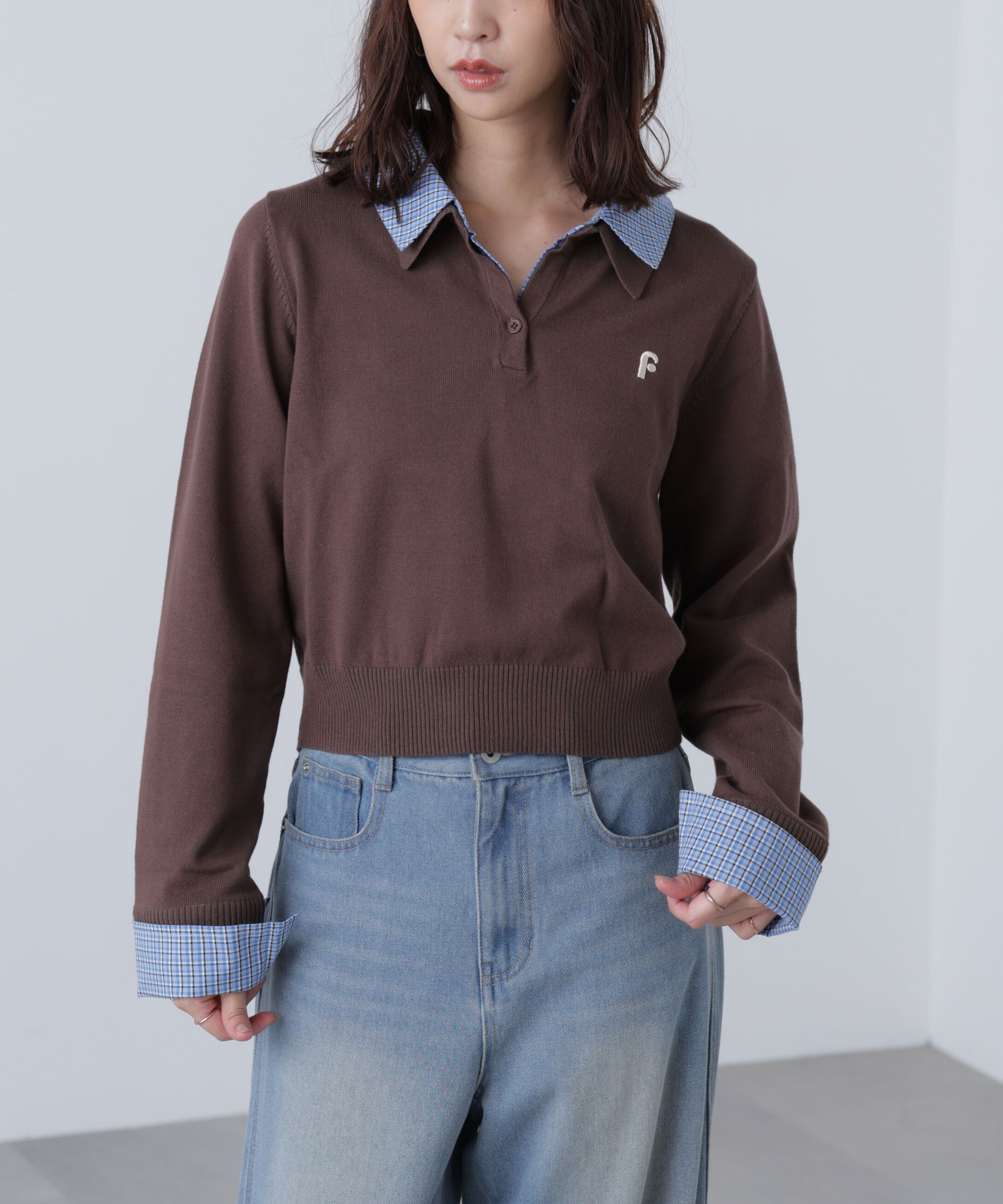  「衿付きレイヤード風ポロニット」|ニット・セーター|