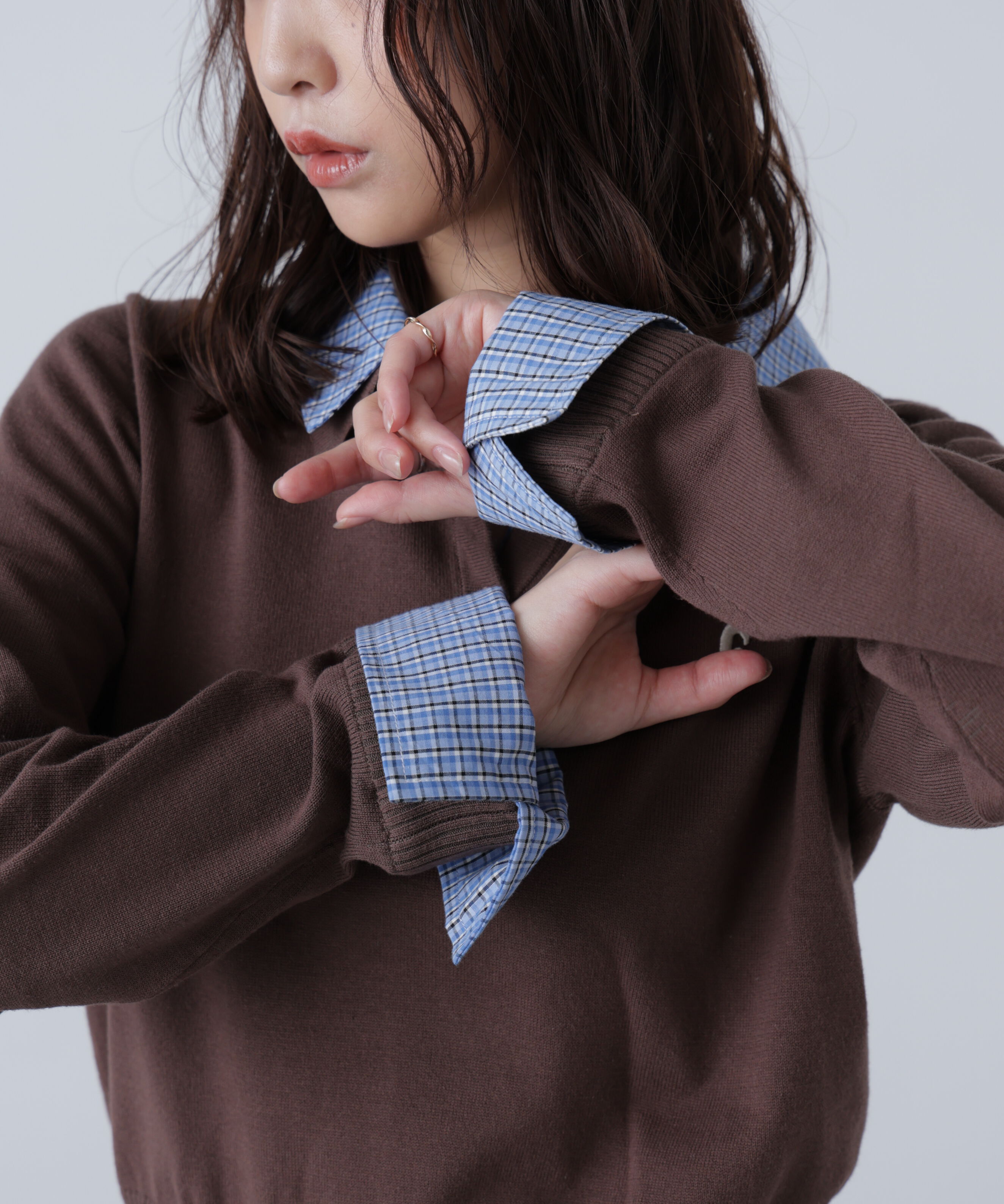  「衿付きレイヤード風ポロニット」|ニット・セーター|