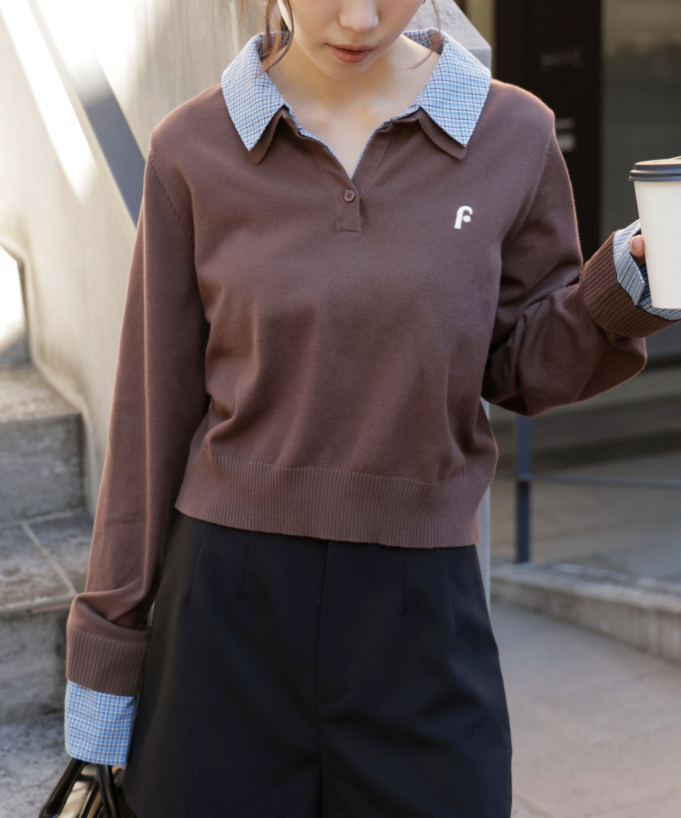  「衿付きレイヤード風ポロニット」|ニット・セーター|