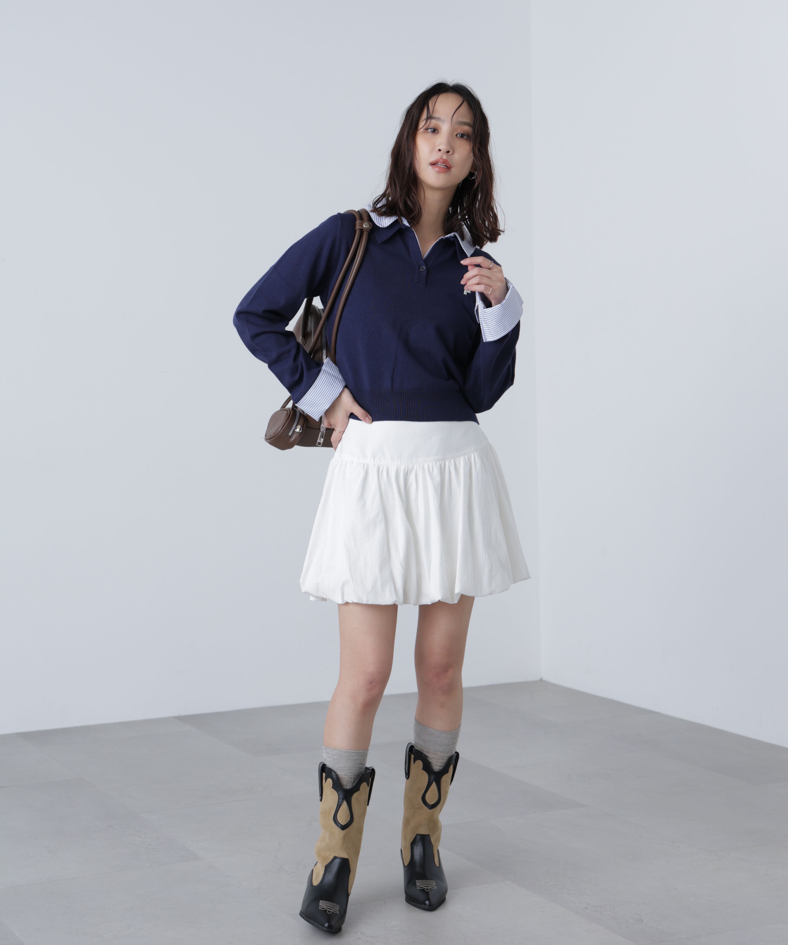  「衿付きレイヤード風ポロニット」|ニット・セーター|