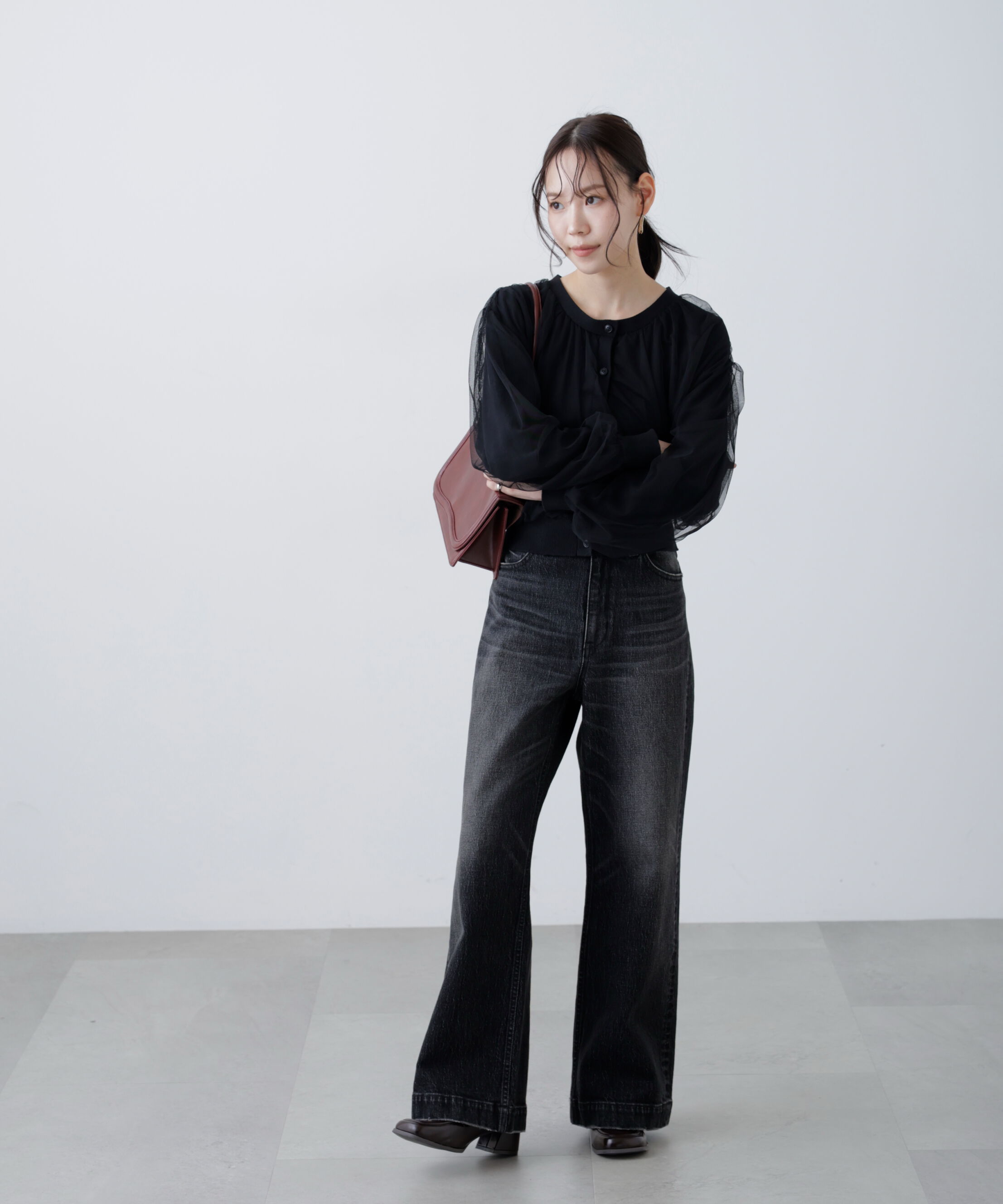  「チュールレイヤードクルーネックニットカーディガン」|ニット・セーター|