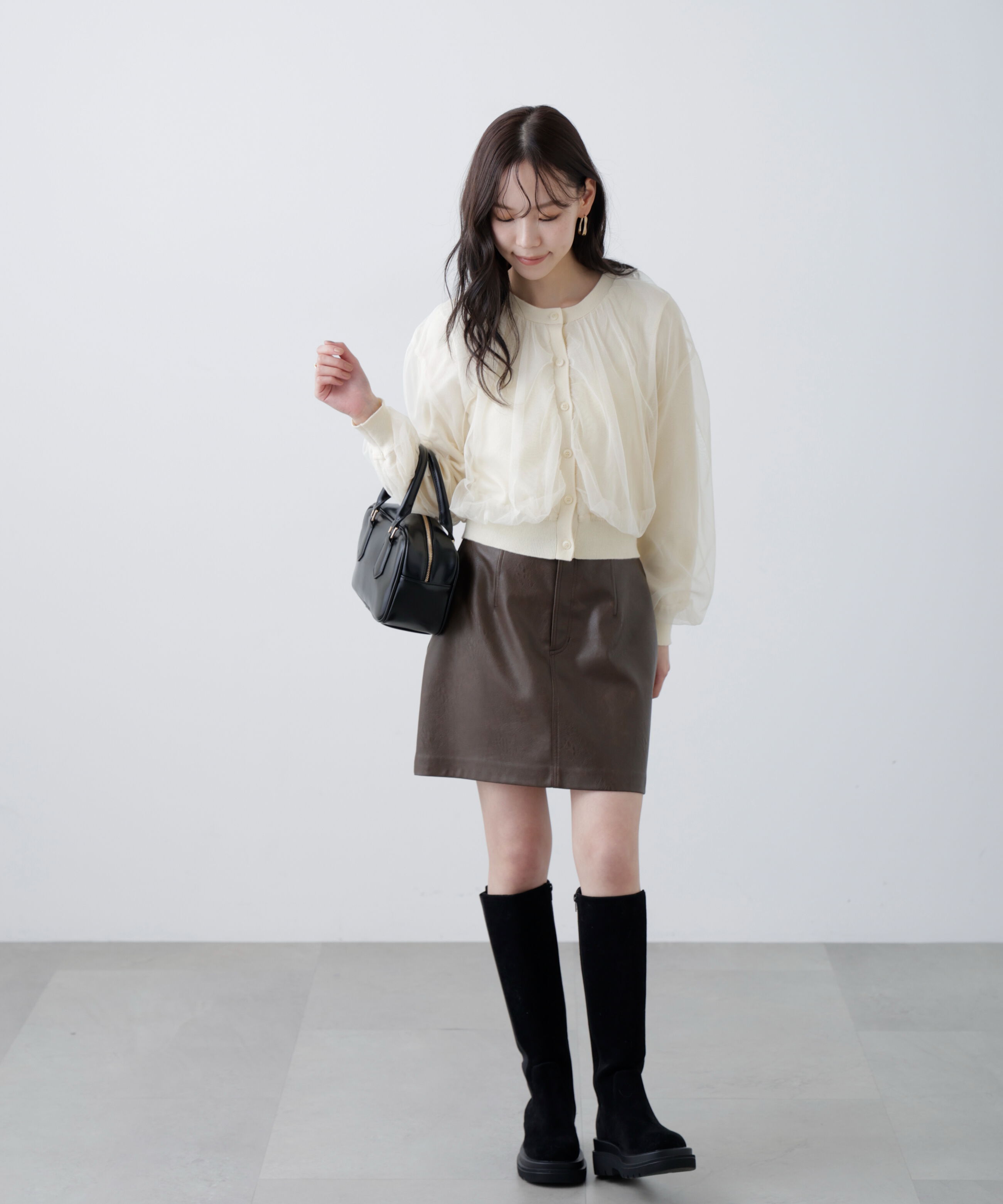  「チュールレイヤードクルーネックニットカーディガン」|ニット・セーター|