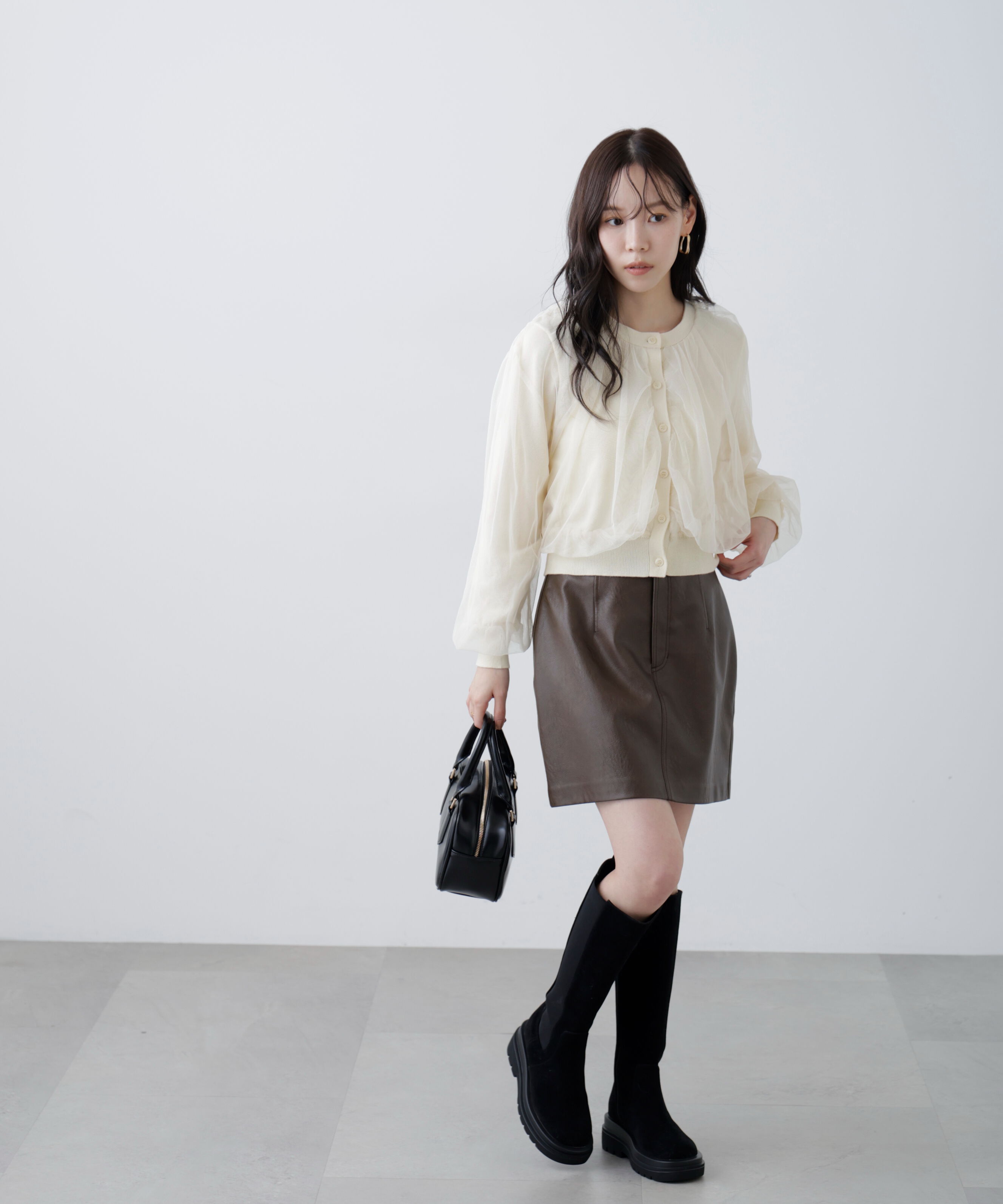  「チュールレイヤードクルーネックニットカーディガン」|ニット・セーター|