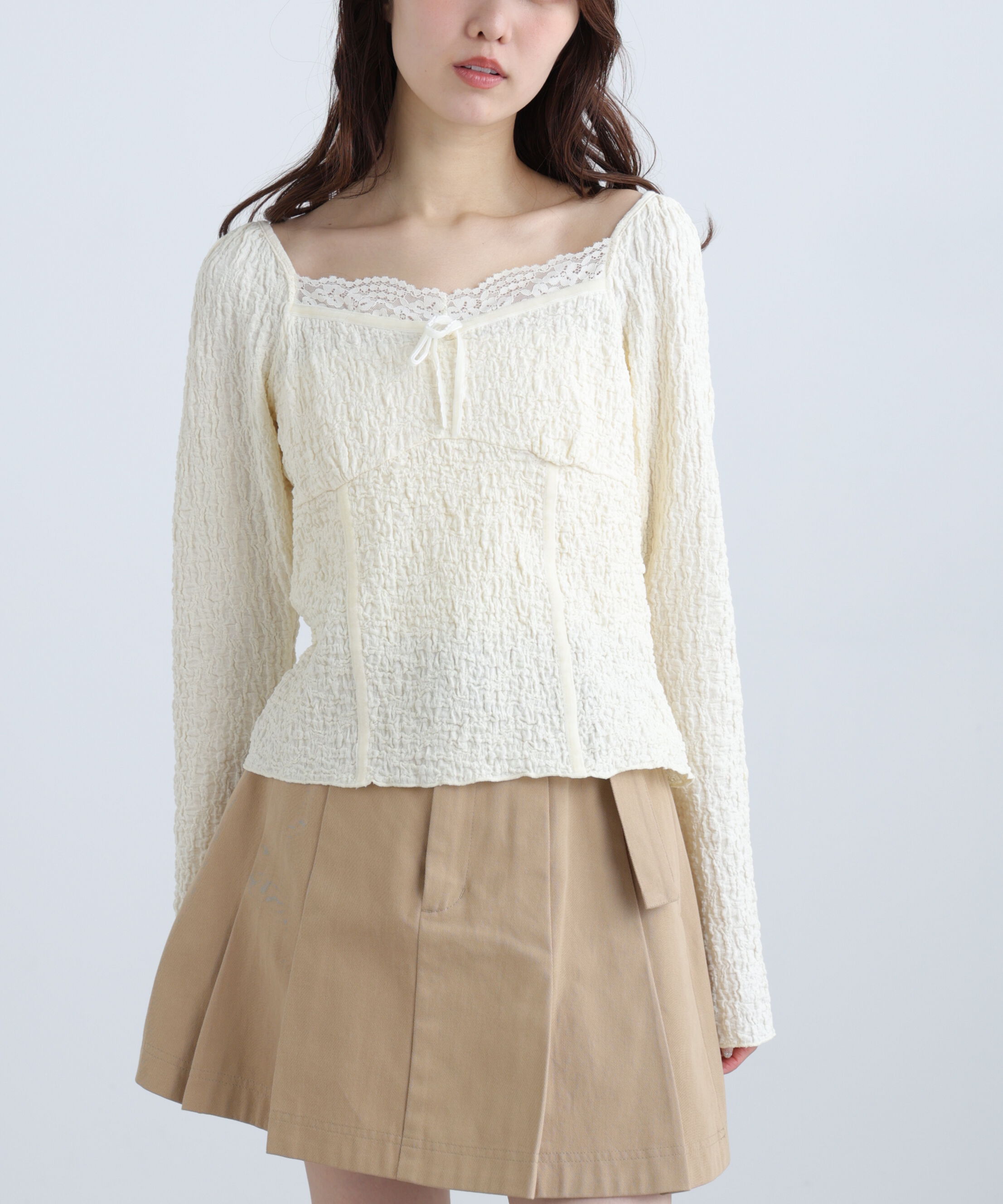  「レーストリムジャガード長袖カットソー」|Tシャツ・カットソー|