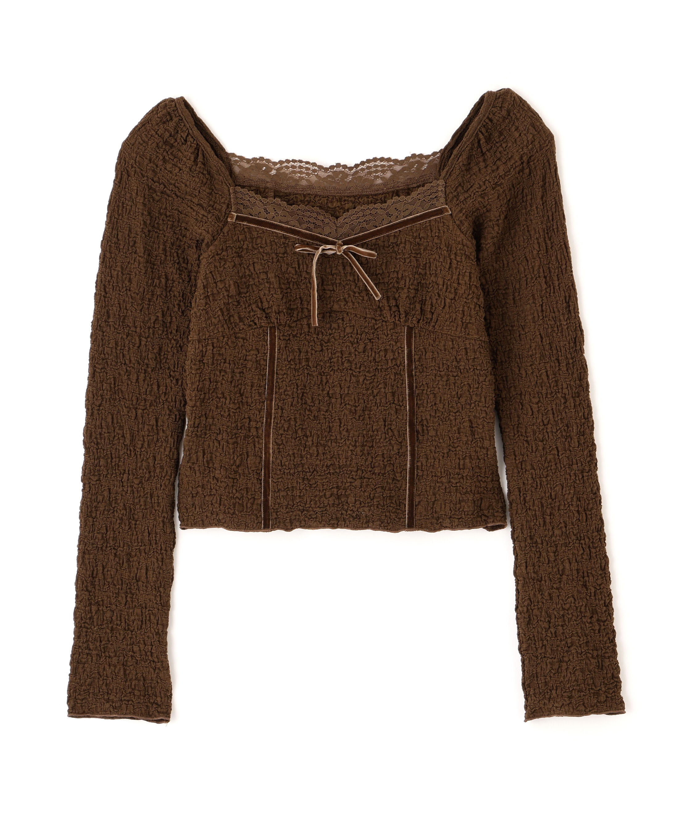  「レーストリムジャガード長袖カットソー」|Tシャツ・カットソー|