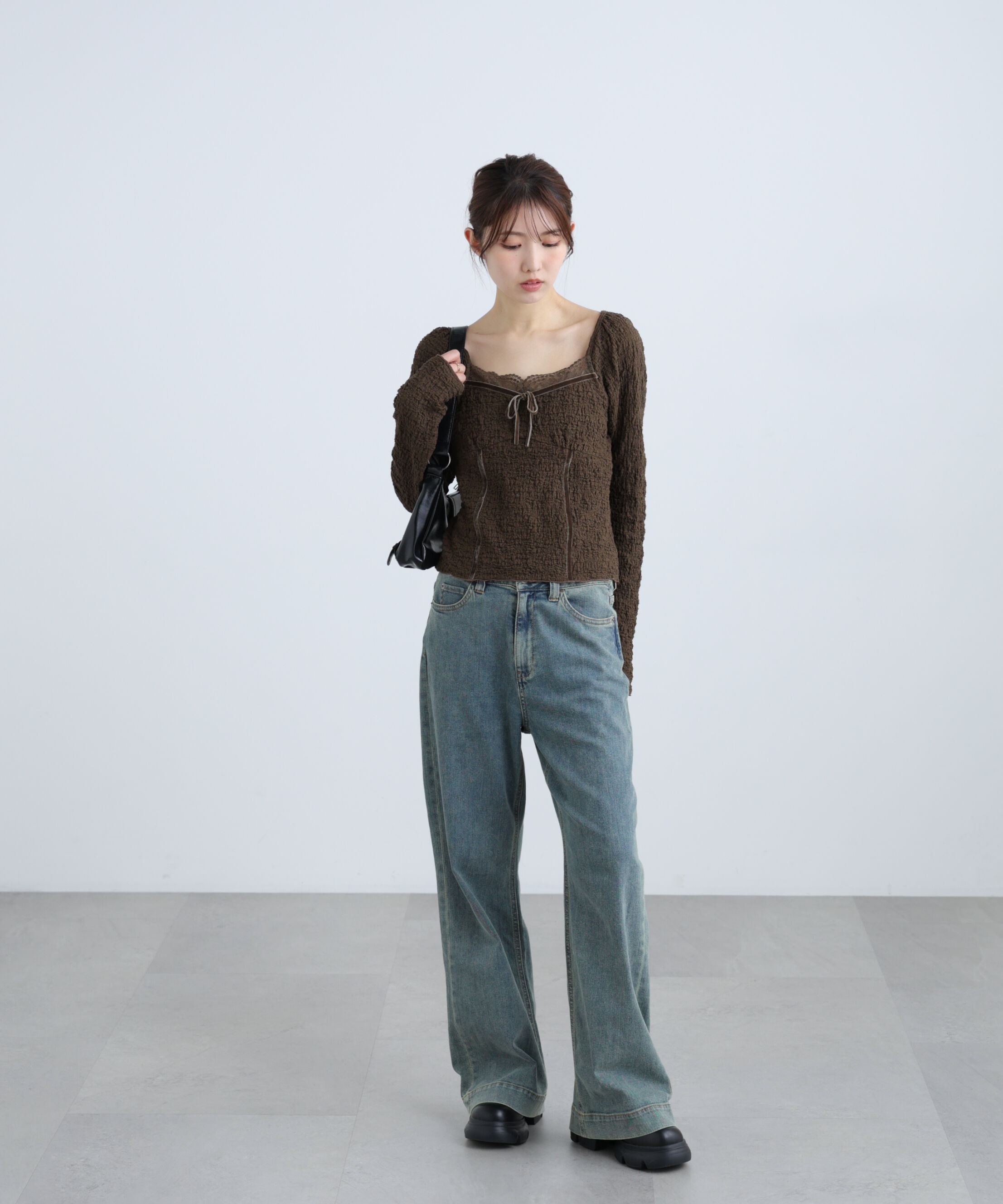  「レーストリムジャガード長袖カットソー」|Tシャツ・カットソー|