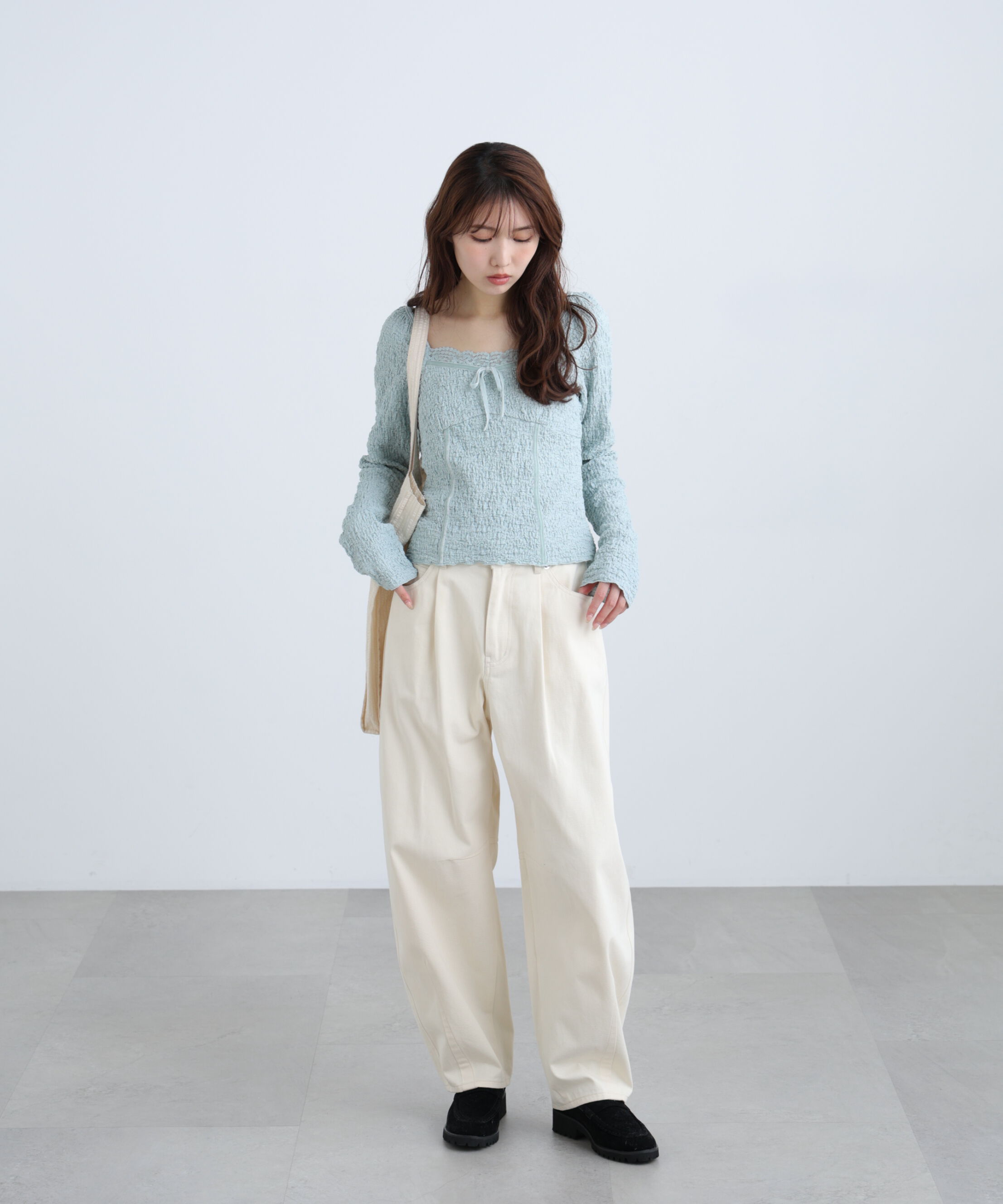  「レーストリムジャガード長袖カットソー」|Tシャツ・カットソー|