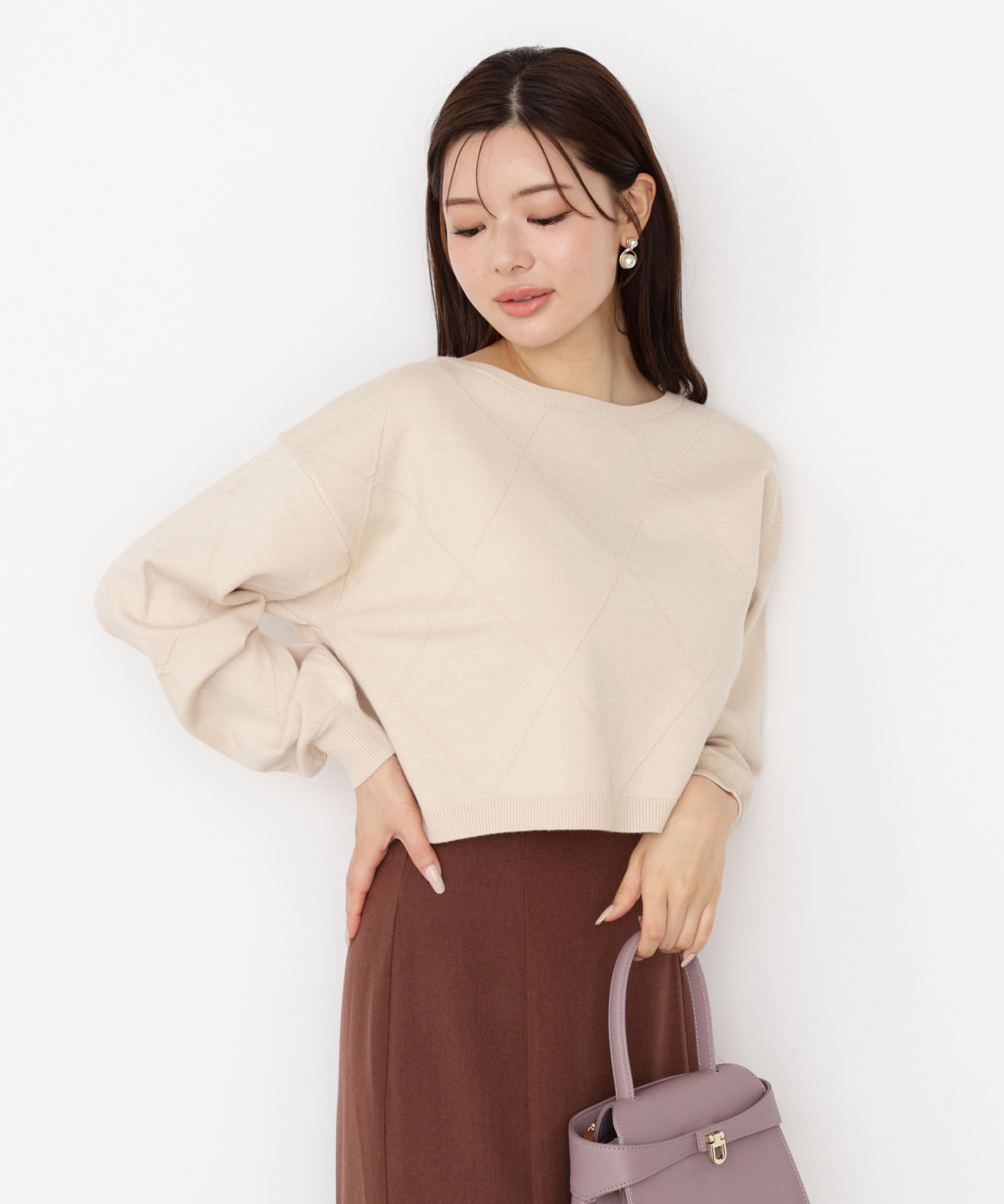 PROPORTION BODY DRESSING「＜ハンドウォッシャブル＞ダイヤ柄短丈ニット 25AW」|ニット・セーター|