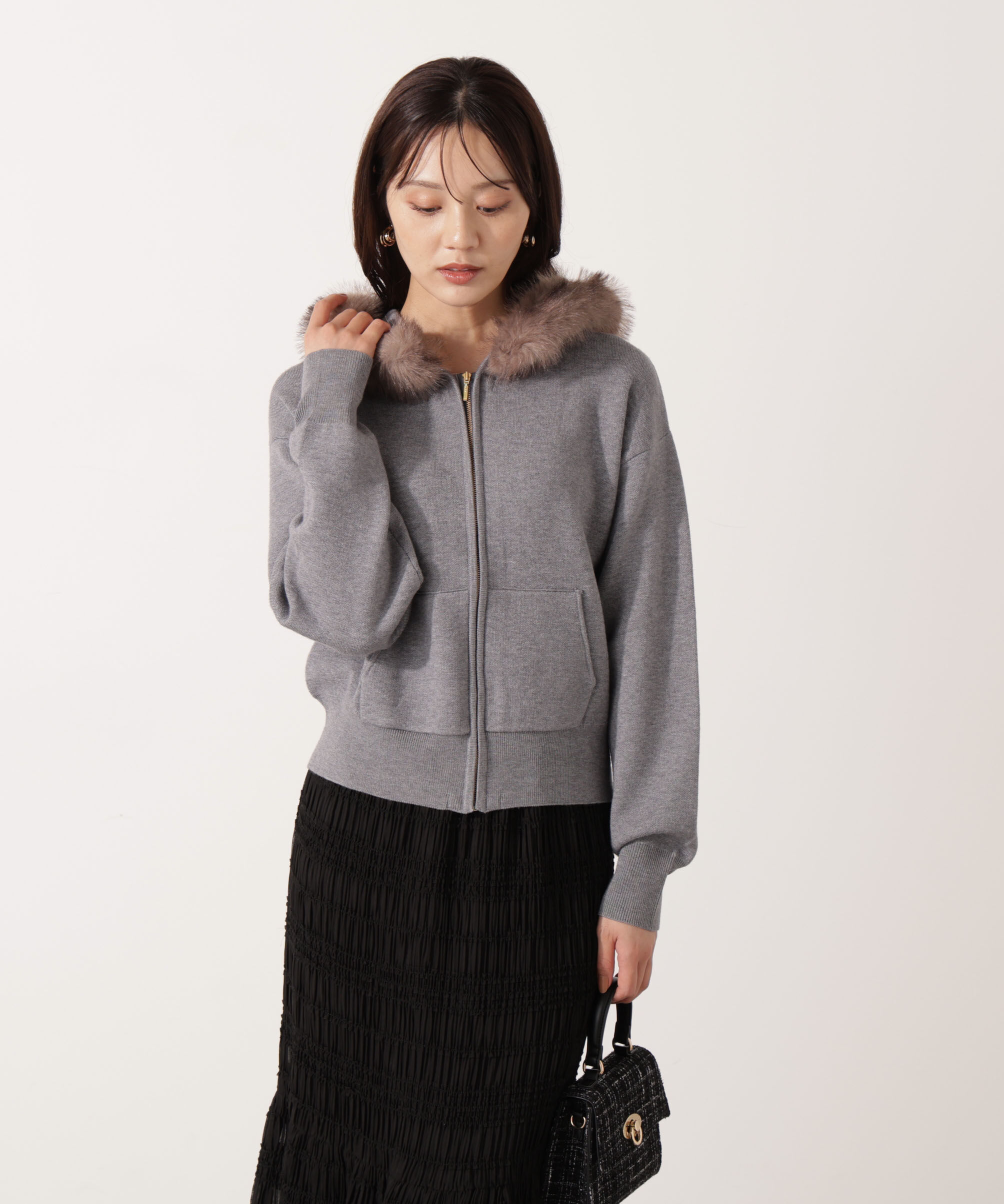 PROPORTION BODY DRESSING「エコファー付きニットパーカー 25AW」|ニット・セーター|
