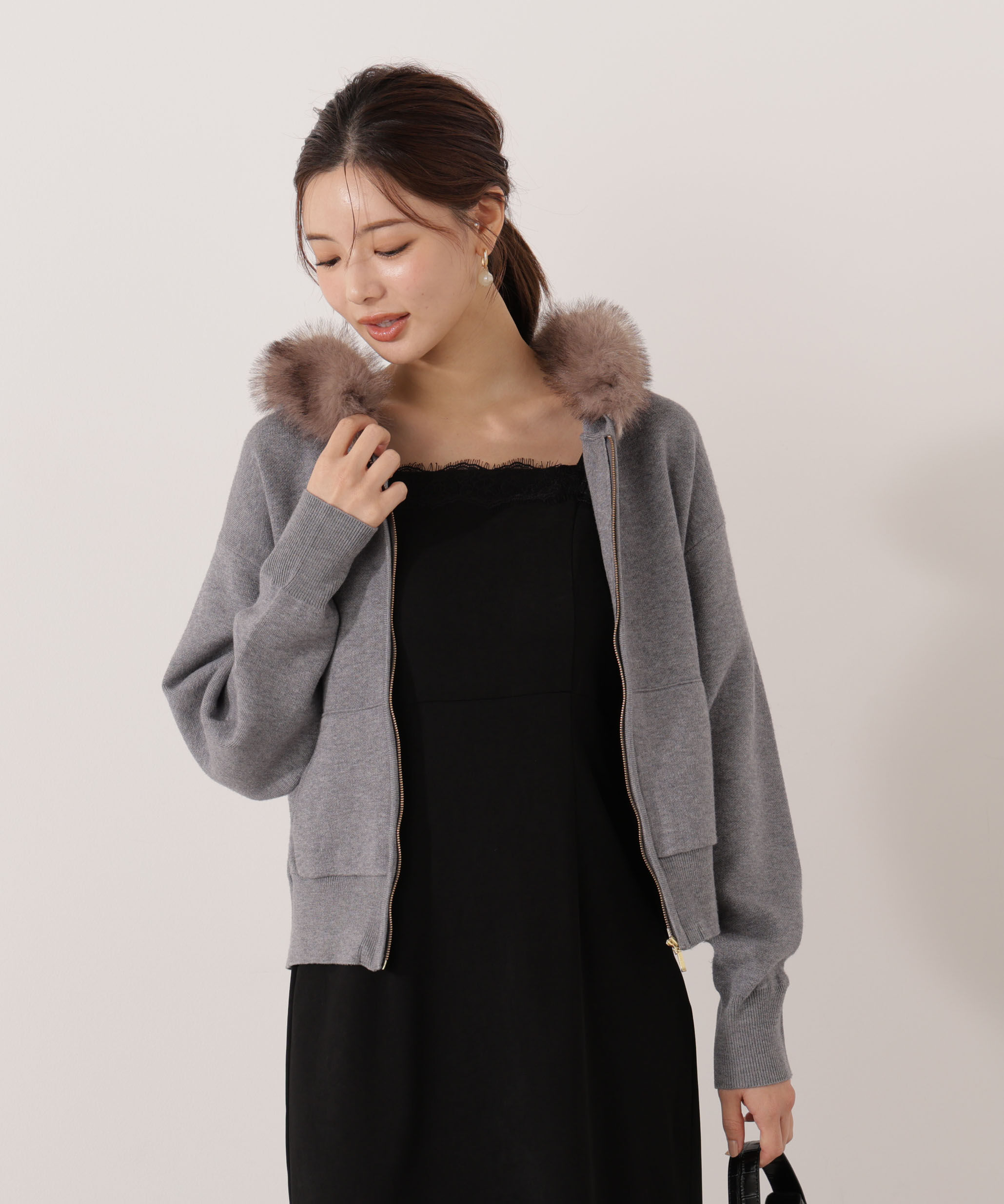 PROPORTION BODY DRESSING「エコファー付きニットパーカー 25AW」|ニット・セーター|