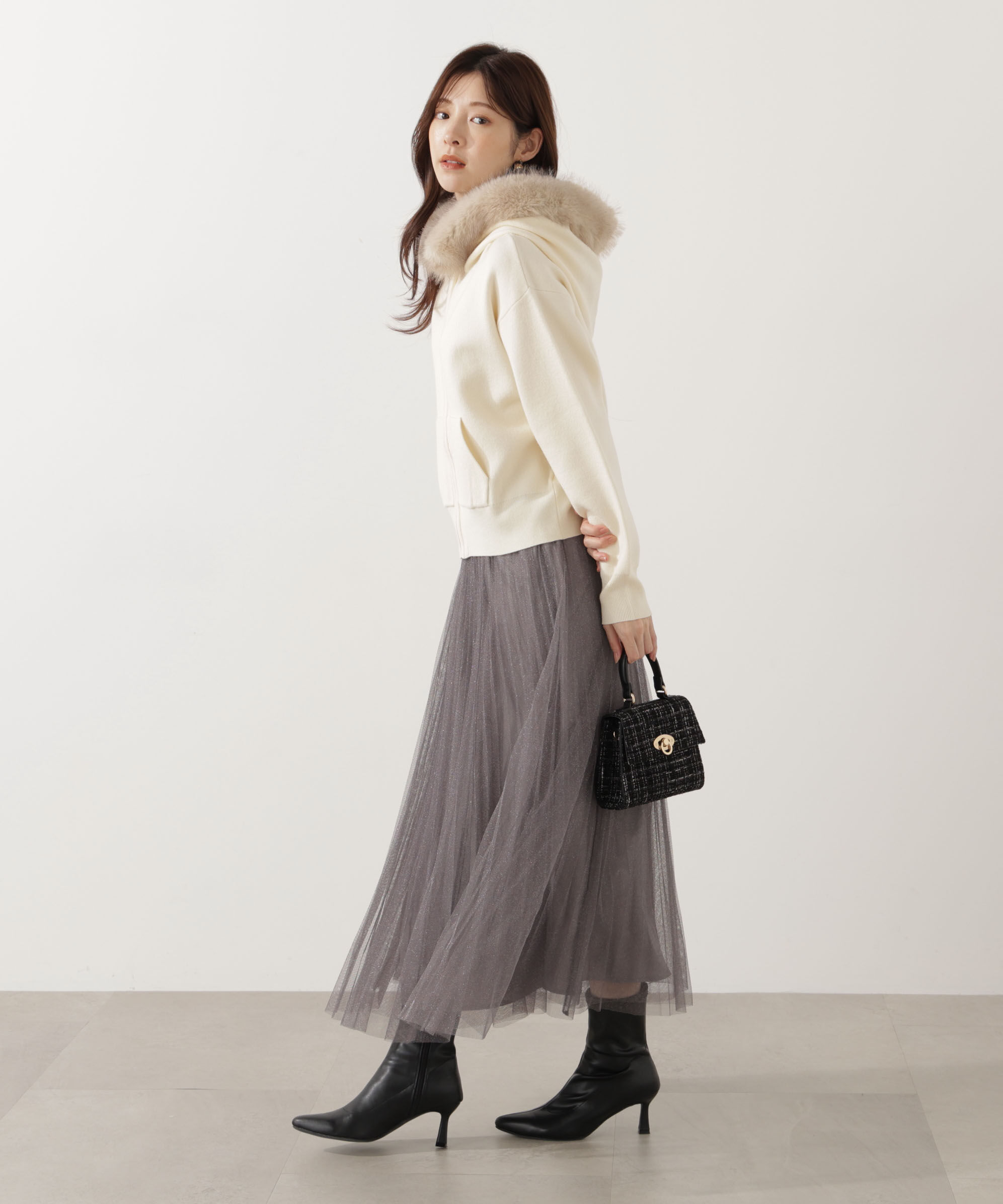 PROPORTION BODY DRESSING「エコファー付きニットパーカー 25AW」|ニット・セーター|