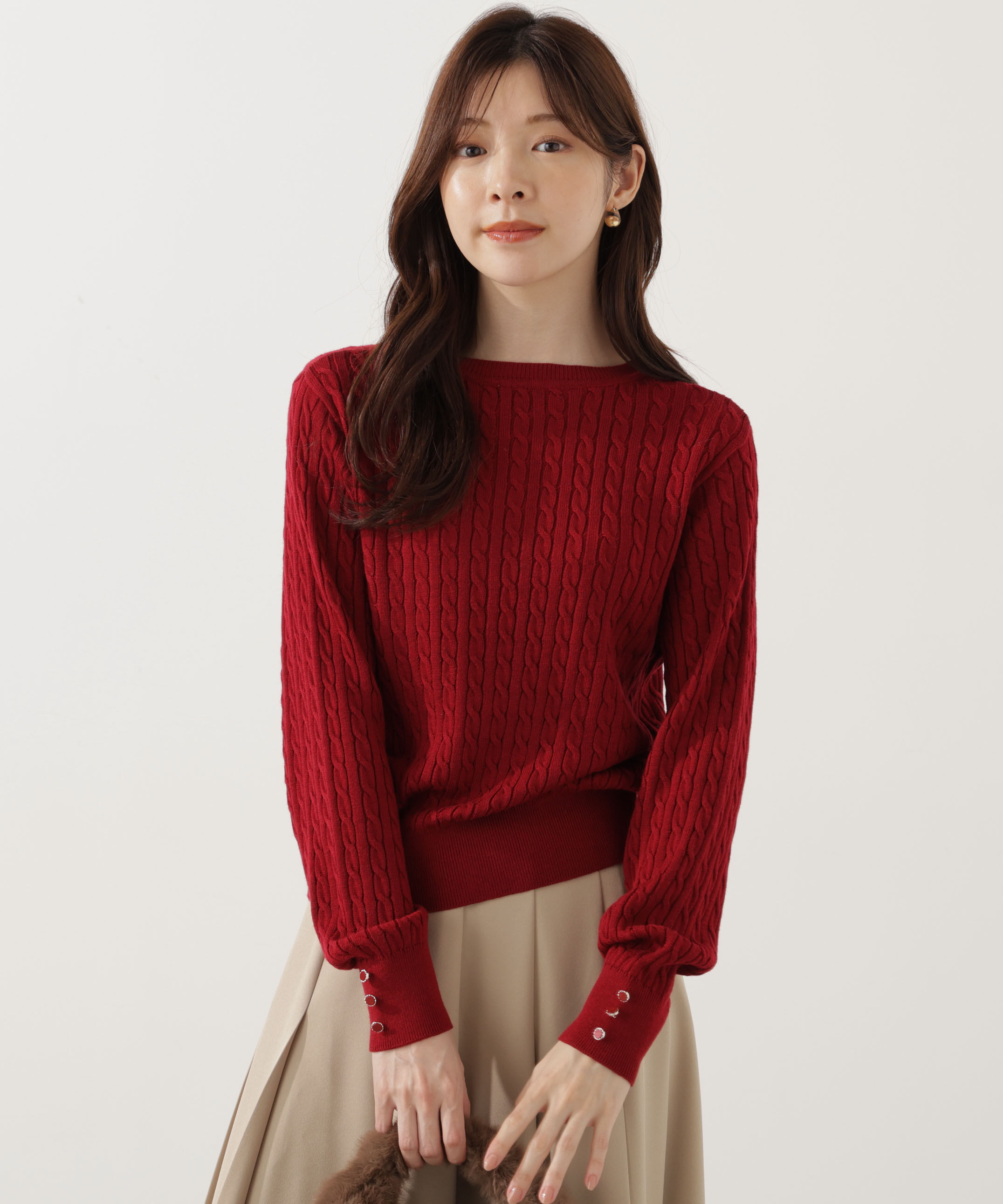 PROPORTION BODY DRESSING「＜ハンドウォッシャブル＞袖釦ミニケーブルニット」|ニット・セーター|