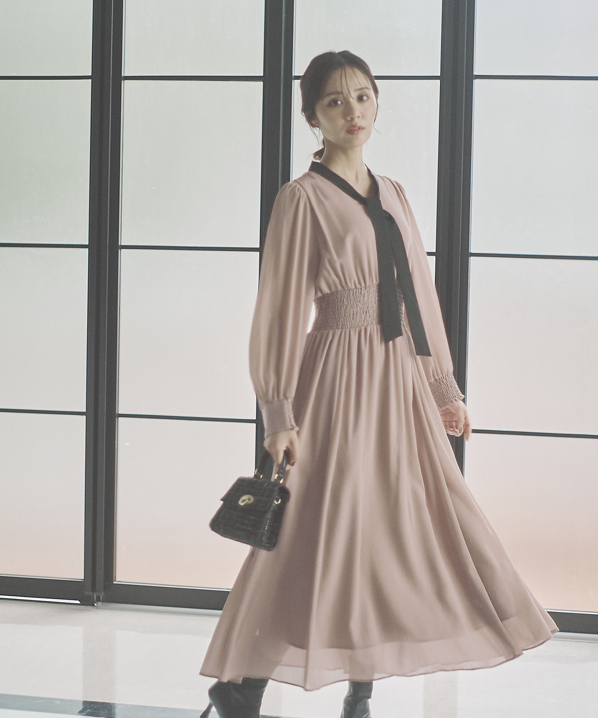 PROPORTION BODY DRESSING「タイ付きウエストシャーリングワンピース」|ワンピース|ピンクベージ