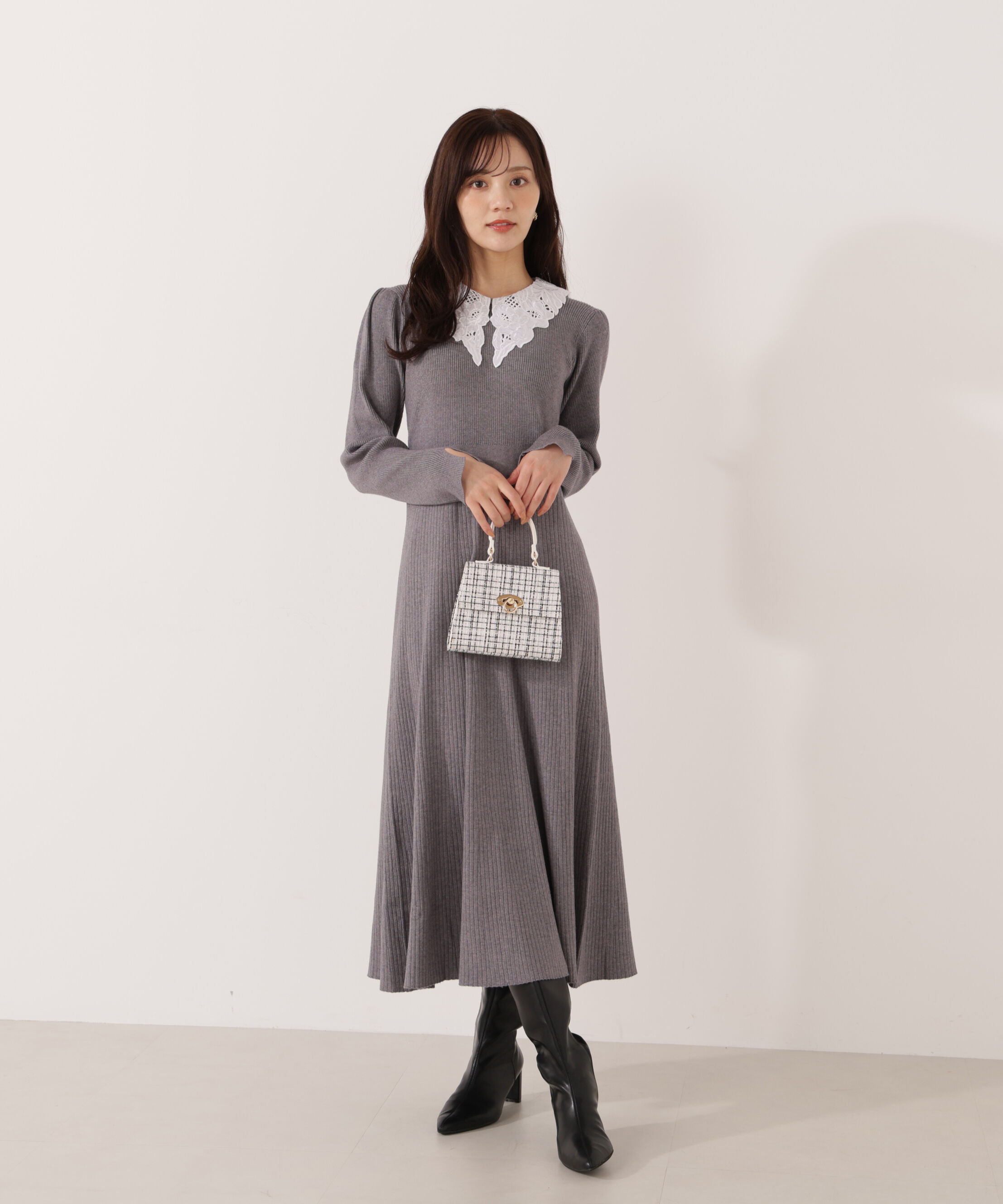 PROPORTION BODY DRESSING「レース襟付きニットワンピース」|ワンピース|