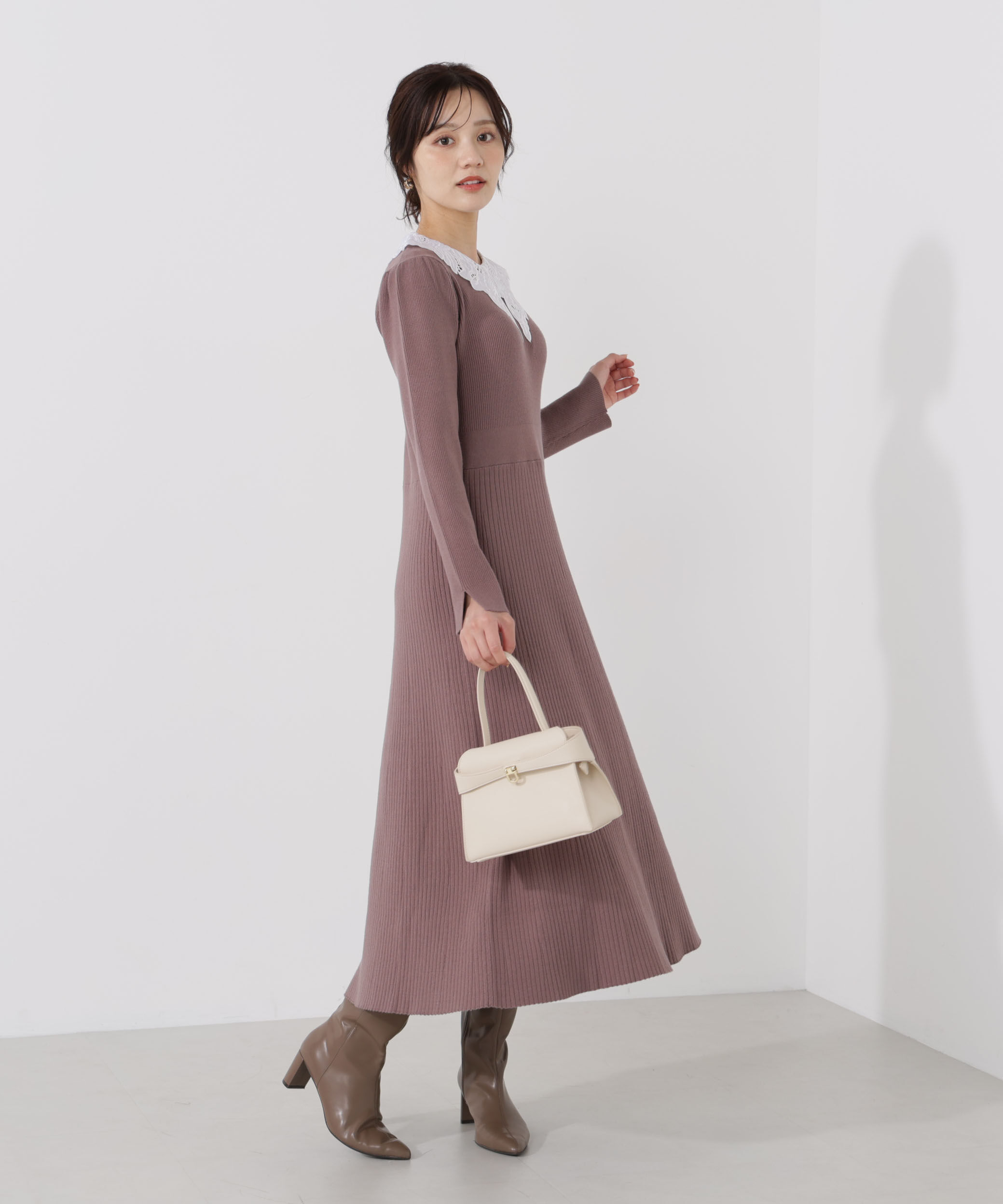 PROPORTION BODY DRESSING「レース襟付きニットワンピース」|ワンピース|