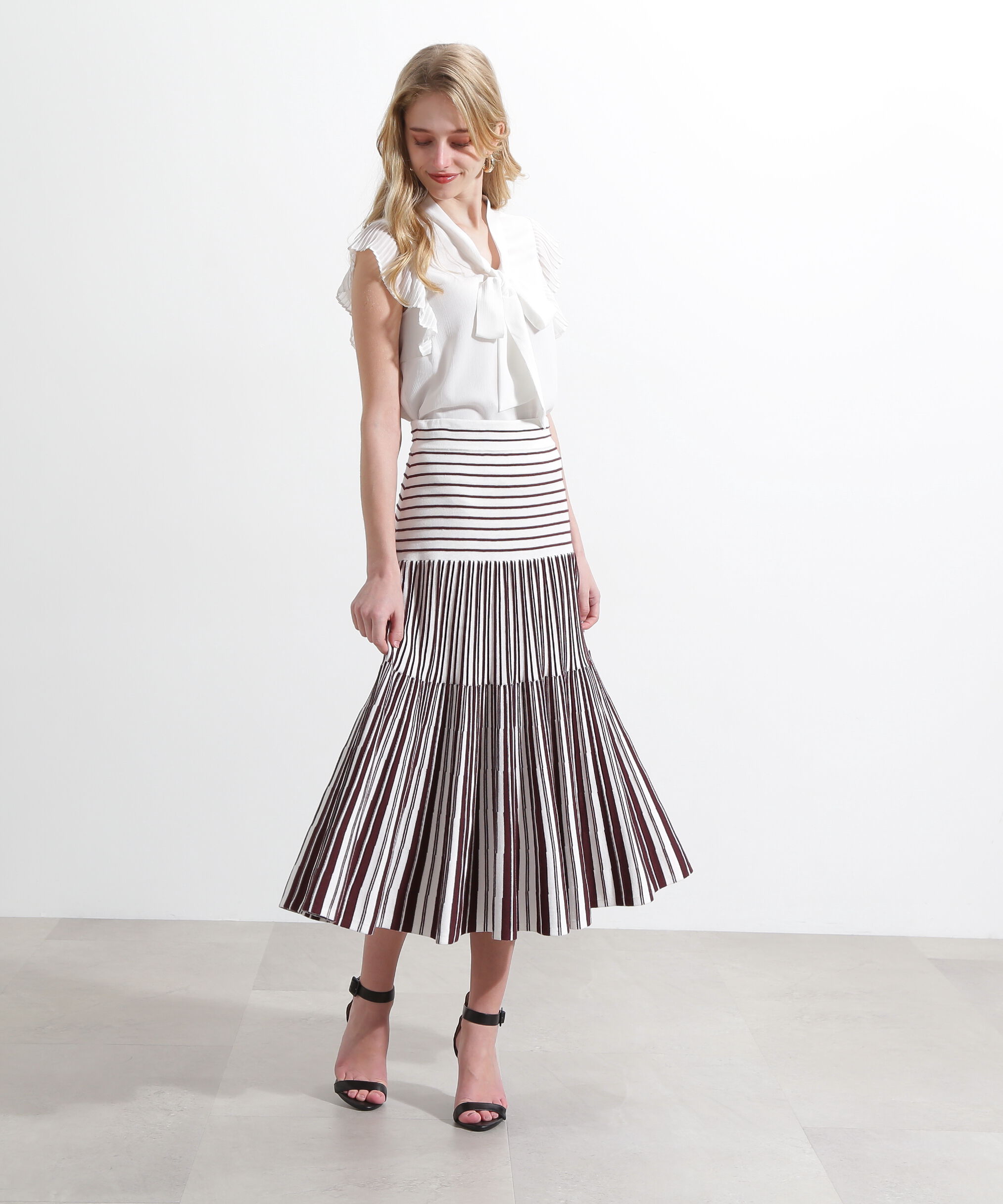  「バイカラーストライプフレアーニットスカート」|スカート|