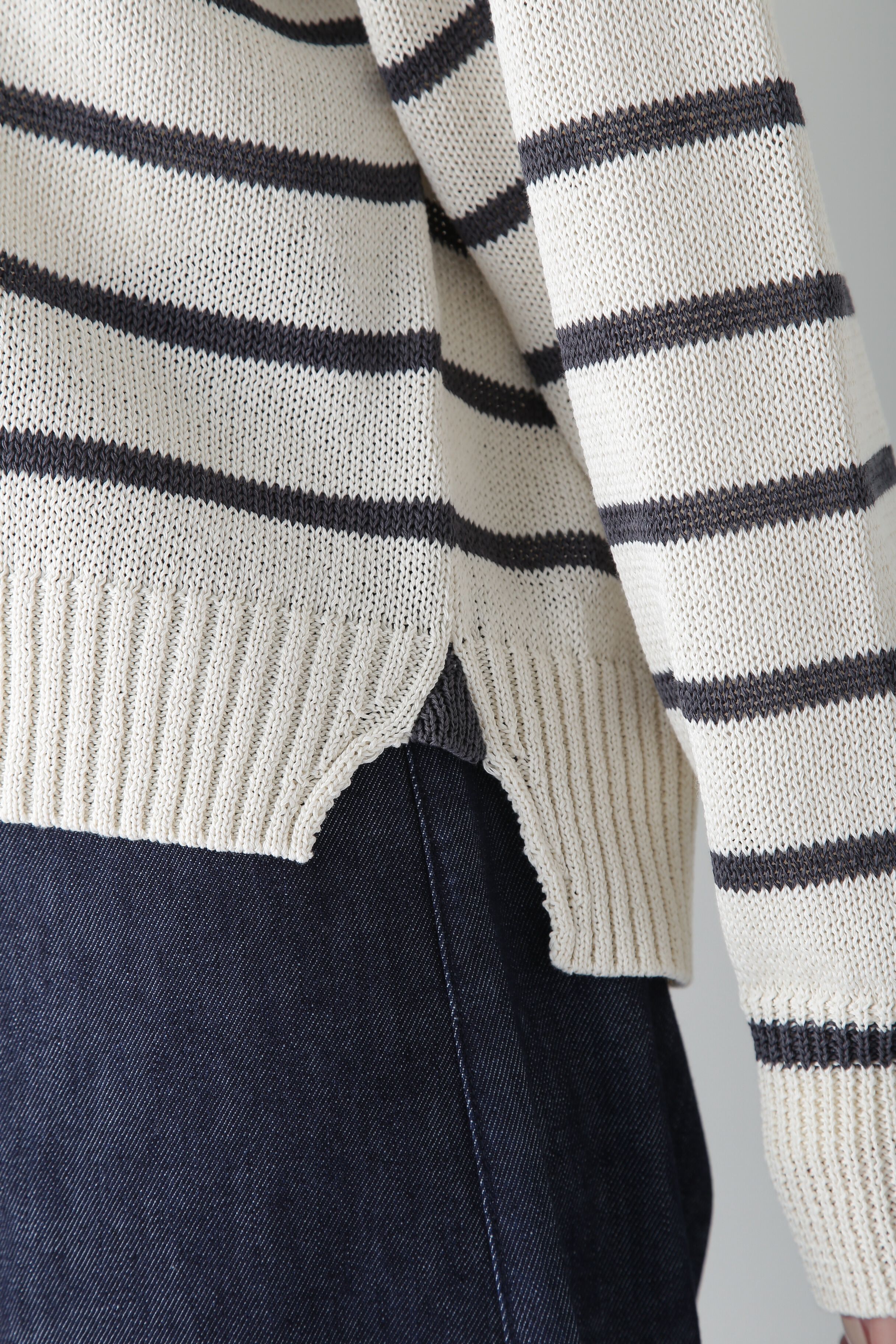  「◆【ウォッシャブル】ギマコットン編地コンビプルオーバー」|ニット・セーター|