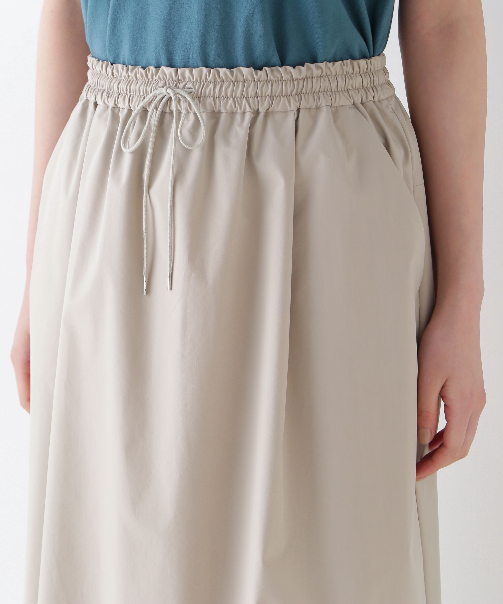  「◆コットンポリエステルウェザードローストリングタックスカート」|スカート|