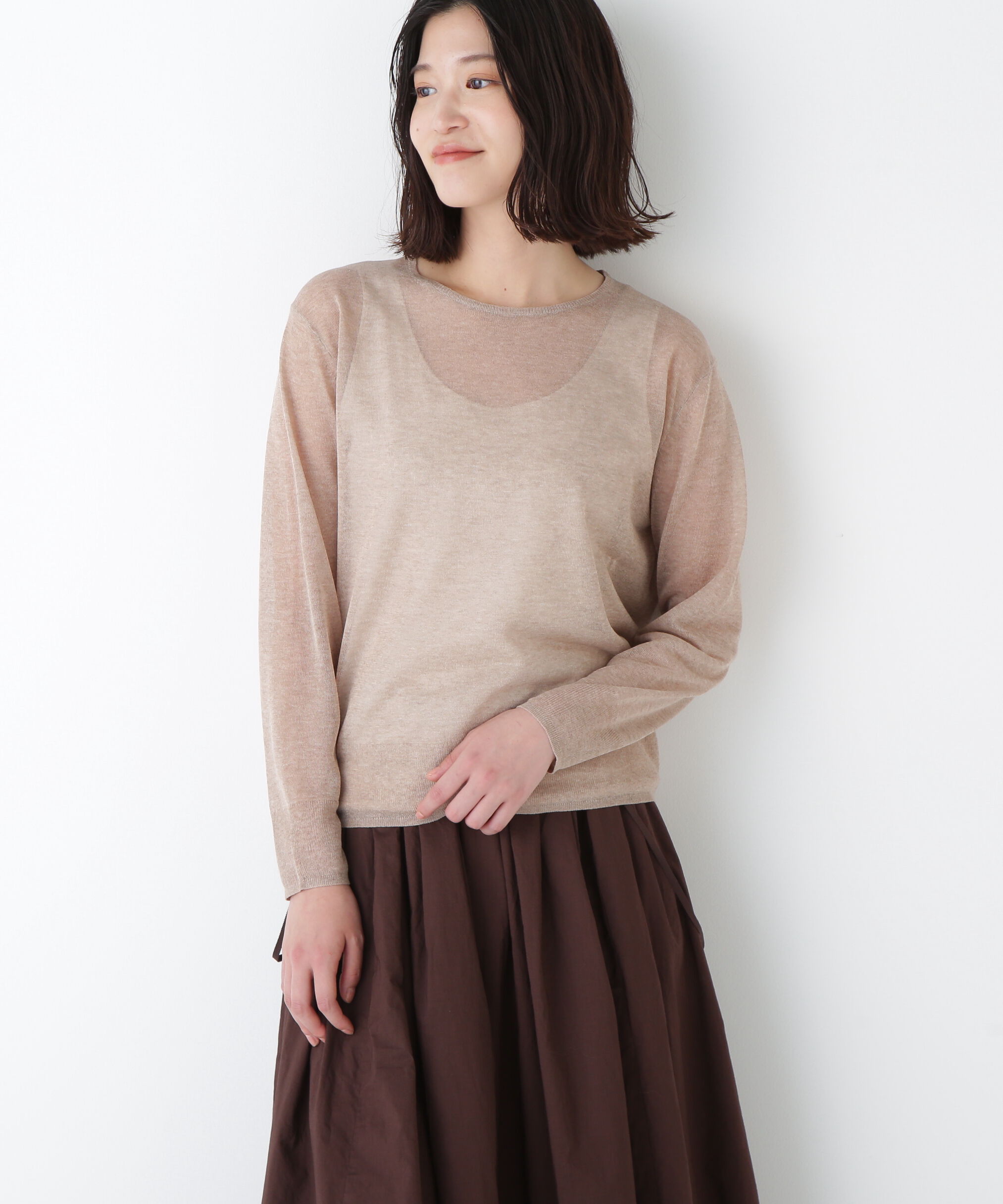  「◆ハイゲージラメクルーネックプルオーバー」|ニット・セーター|ベージュ