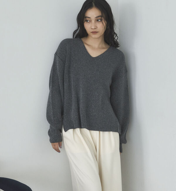 Doux archives「サイドＺＩＰラメＶネックニット」|ニット・セーター|