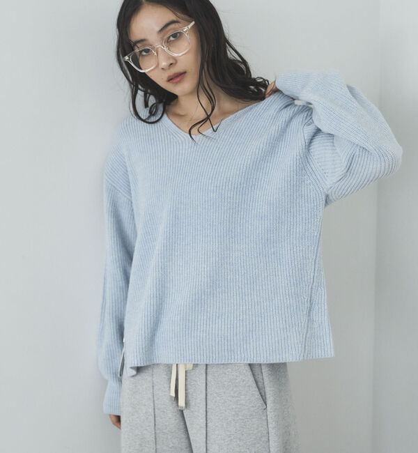 Doux archives「サイドＺＩＰラメＶネックニット」|ニット・セーター|SAX