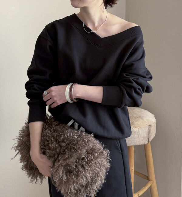 Doux archives「裏起毛Ｖネック前後２ＷＡＹプルオーバー」|Tシャツ・カットソー|BLACK