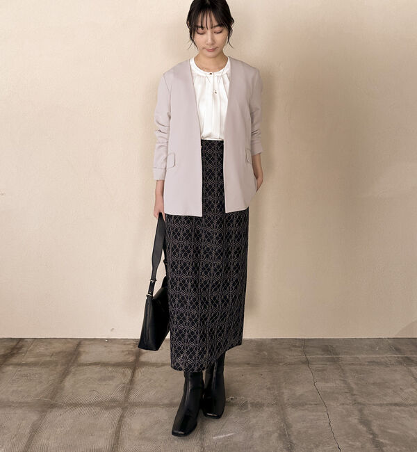 Doux archives「【セットアップ対応】ストレッチＶノーカラージャケット」|テーラードジャケット|