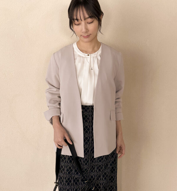 Doux archives「【セットアップ対応】ストレッチＶノーカラージャケット」|テーラードジャケット|