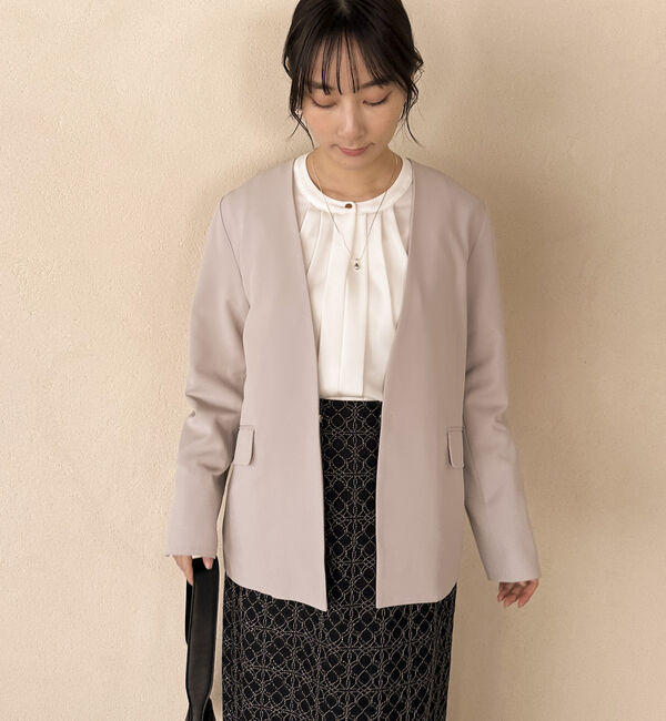 Doux archives「【セットアップ対応】ストレッチＶノーカラージャケット」|テーラードジャケット|