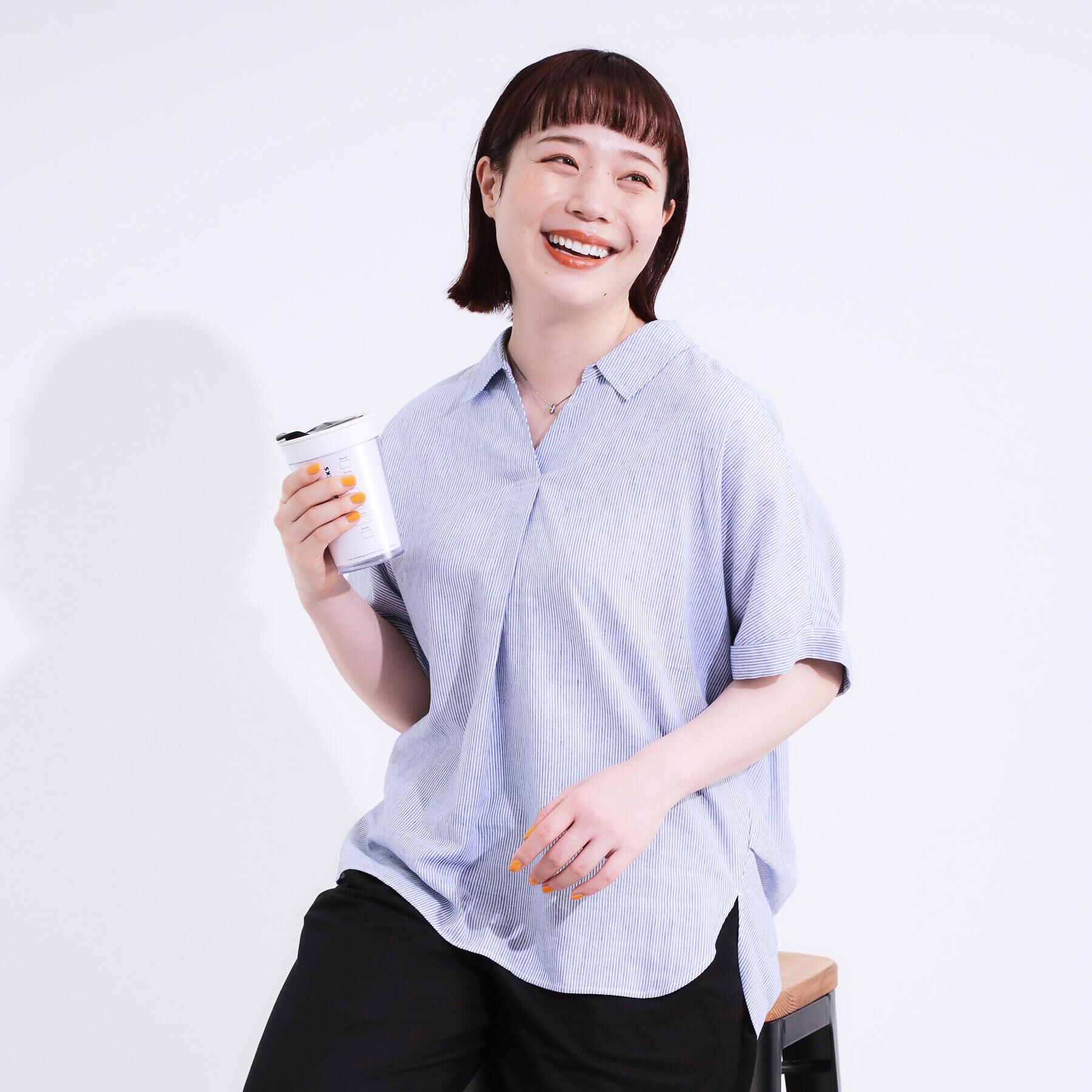 SHOO･LA･RUE「【S-LL/UV/接触冷感/抗菌防臭】体型を自然にカバー フレンチリネンブレンド襟付ドルマンシャツ」|シャツ・ブラウス|